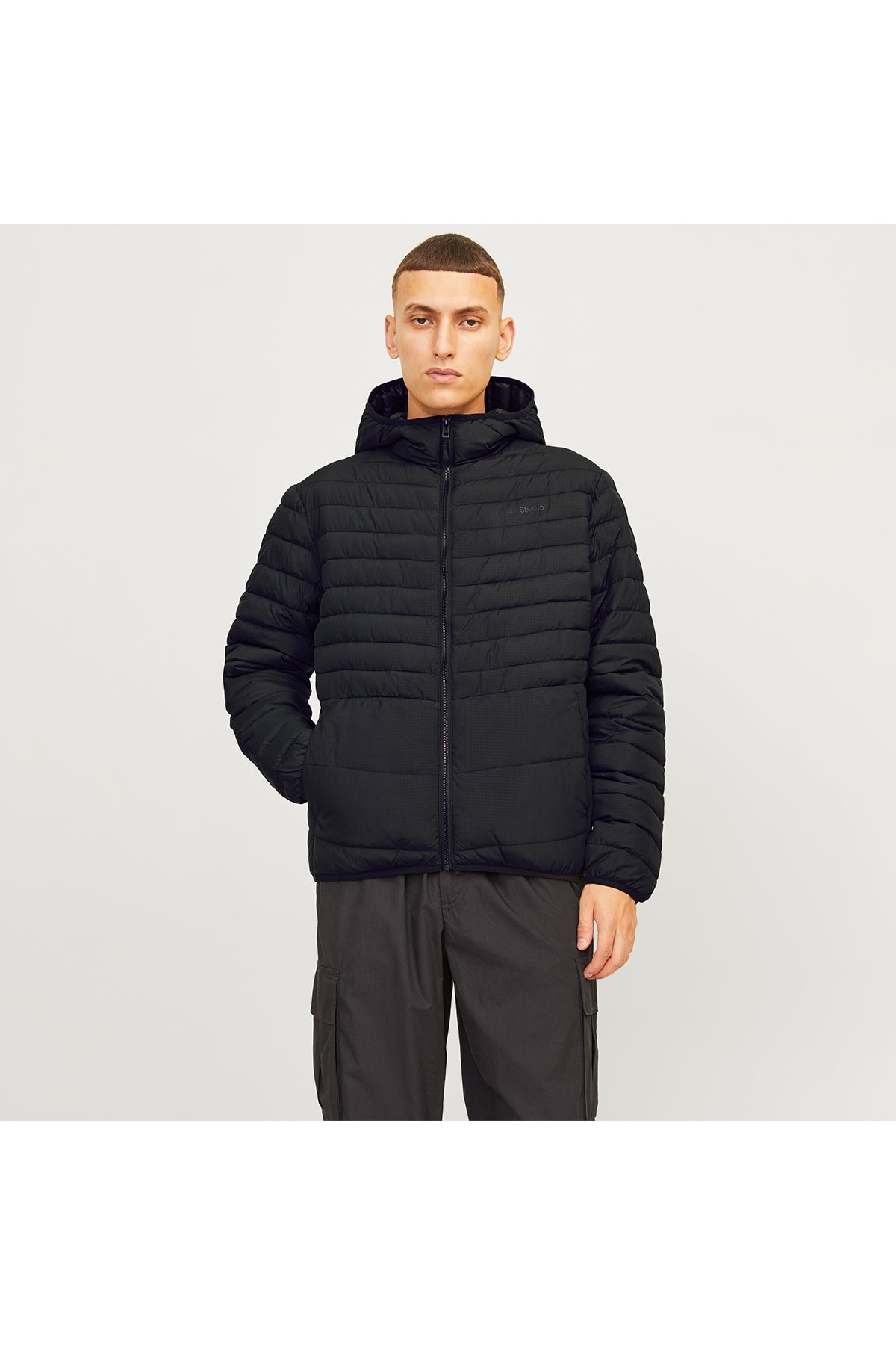 Jack&Jones State Packable Puffer Hood Men's Black Hooded Coat