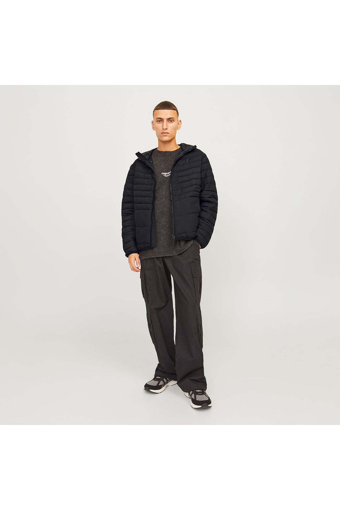 Jack&Jones State Packable Puffer Hood Men's Black Hooded Coat