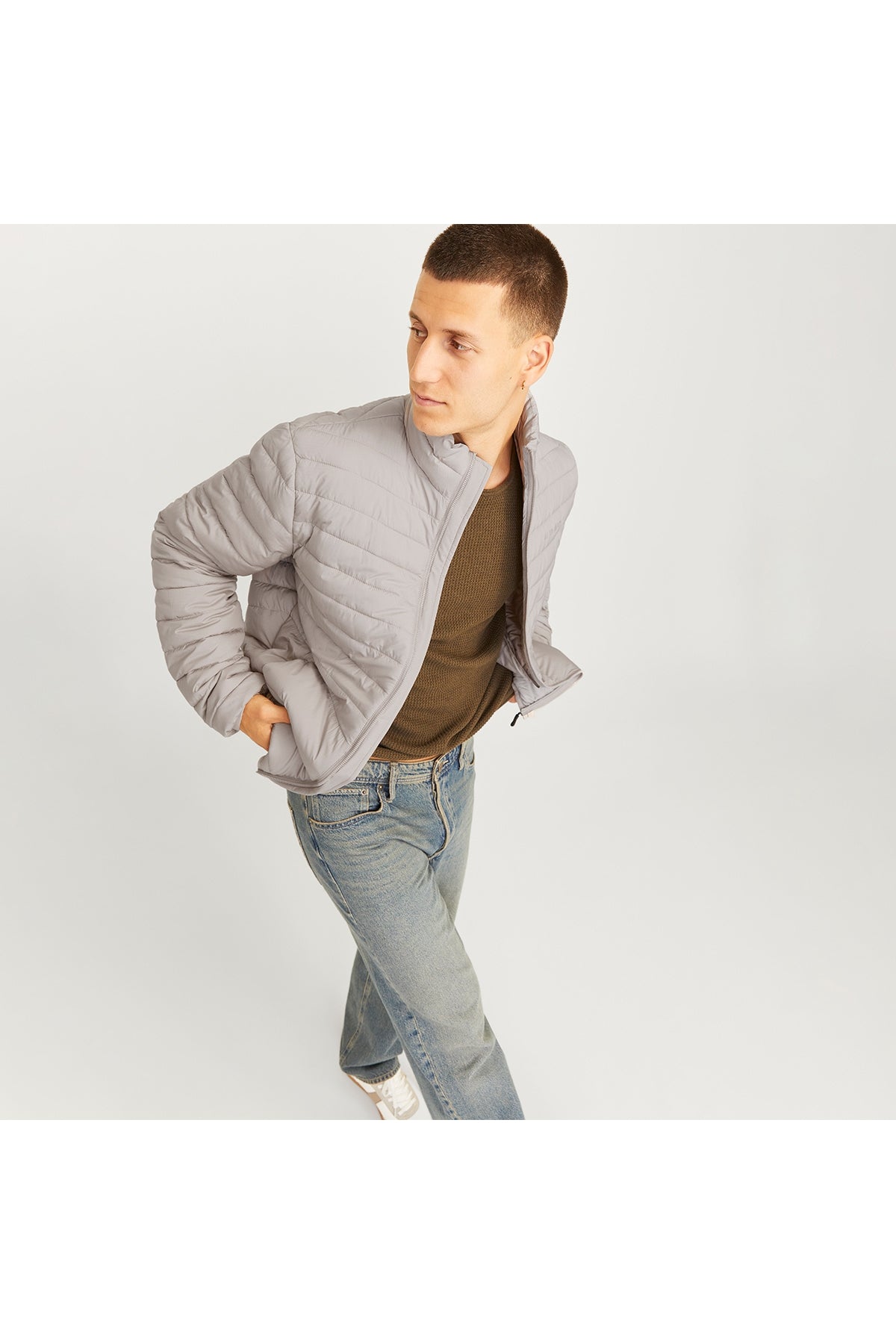 Jack&Jones State Packable Puffer Collar Men's Beige Stand Collar Coat