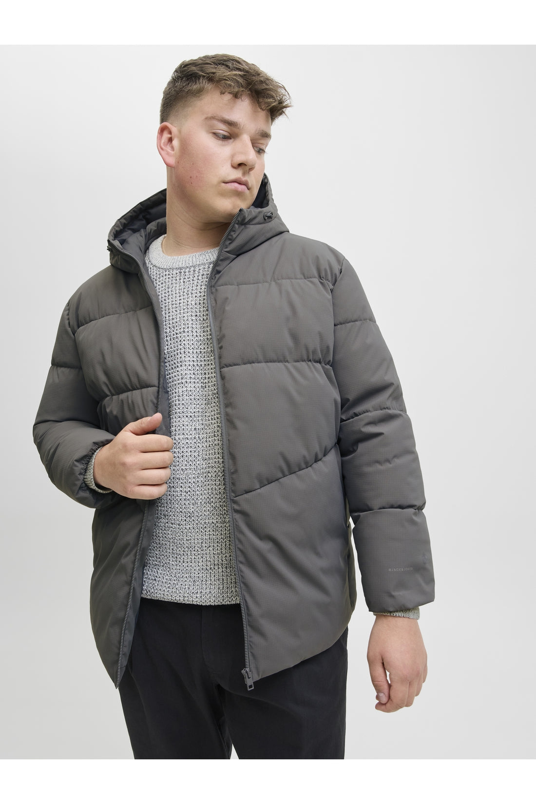 Jack Jones Jjglobal Puffer Jacket Pls Men's Grey Plus Size Coats 12283873-05