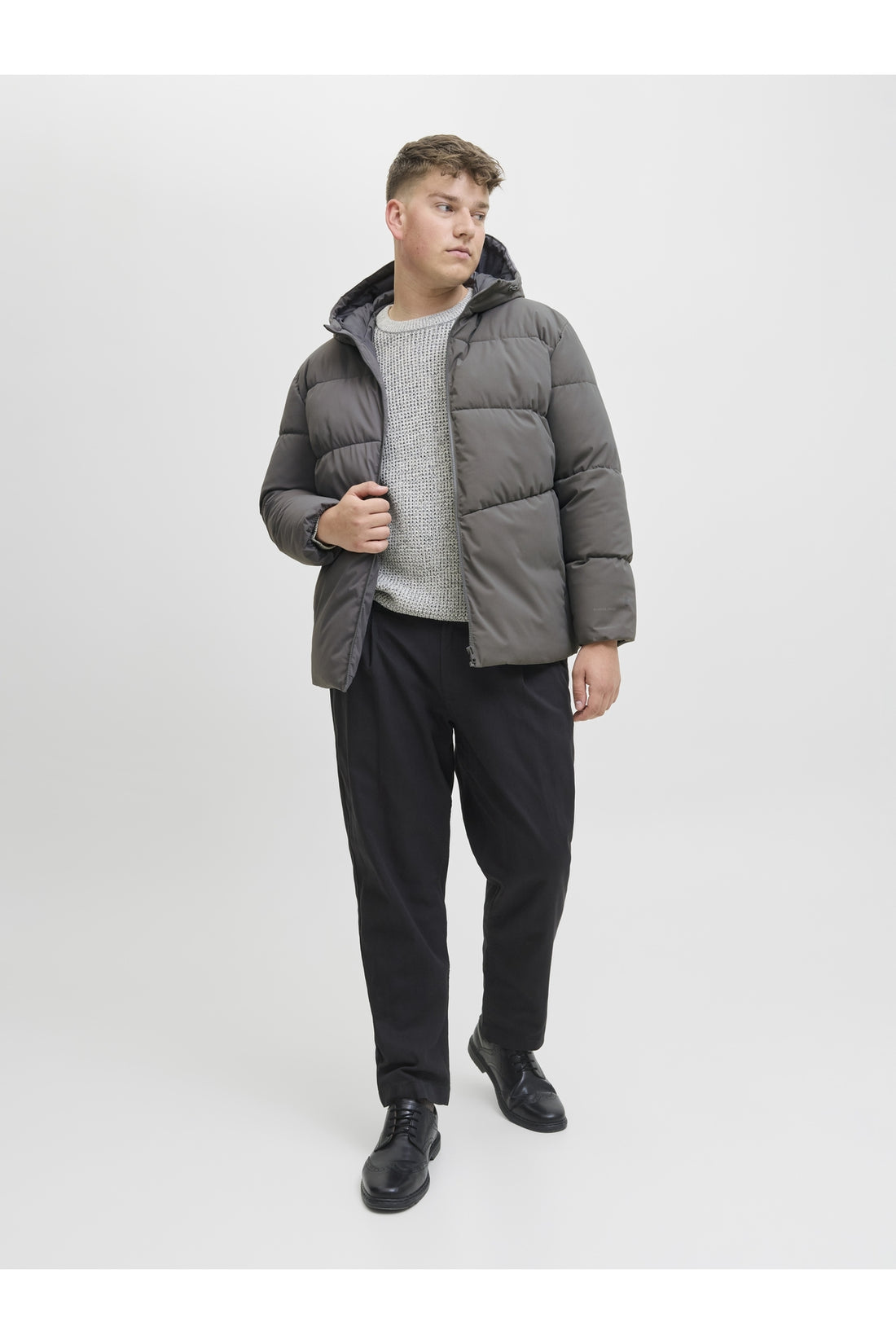 Jack Jones Jjglobal Puffer Jacket Pls Men's Grey Plus Size Coats 12283873-05