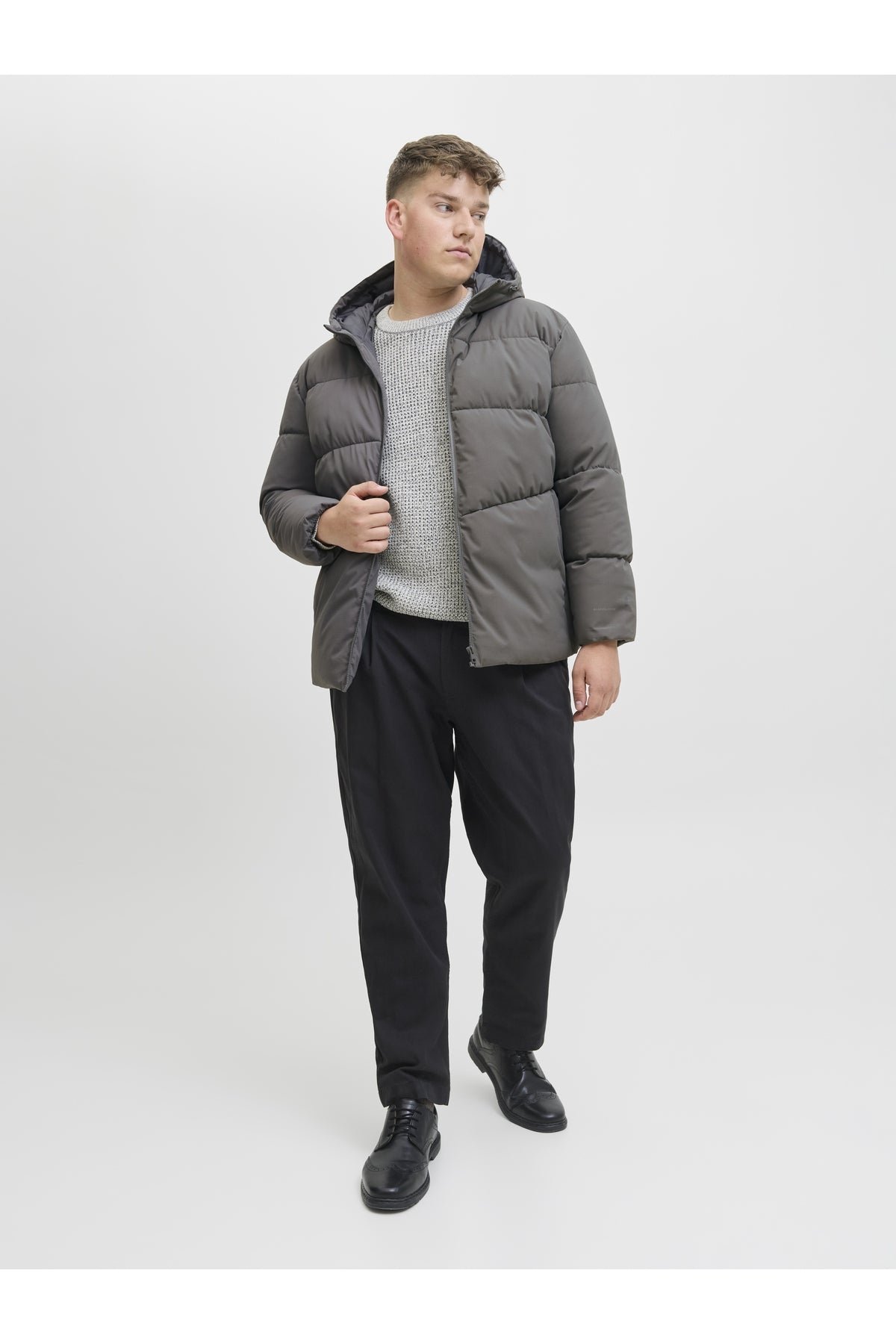 Jack Jones Jjglobal Puffer Jacket Pls Men's Grey Plus Size Coats 12283873-05