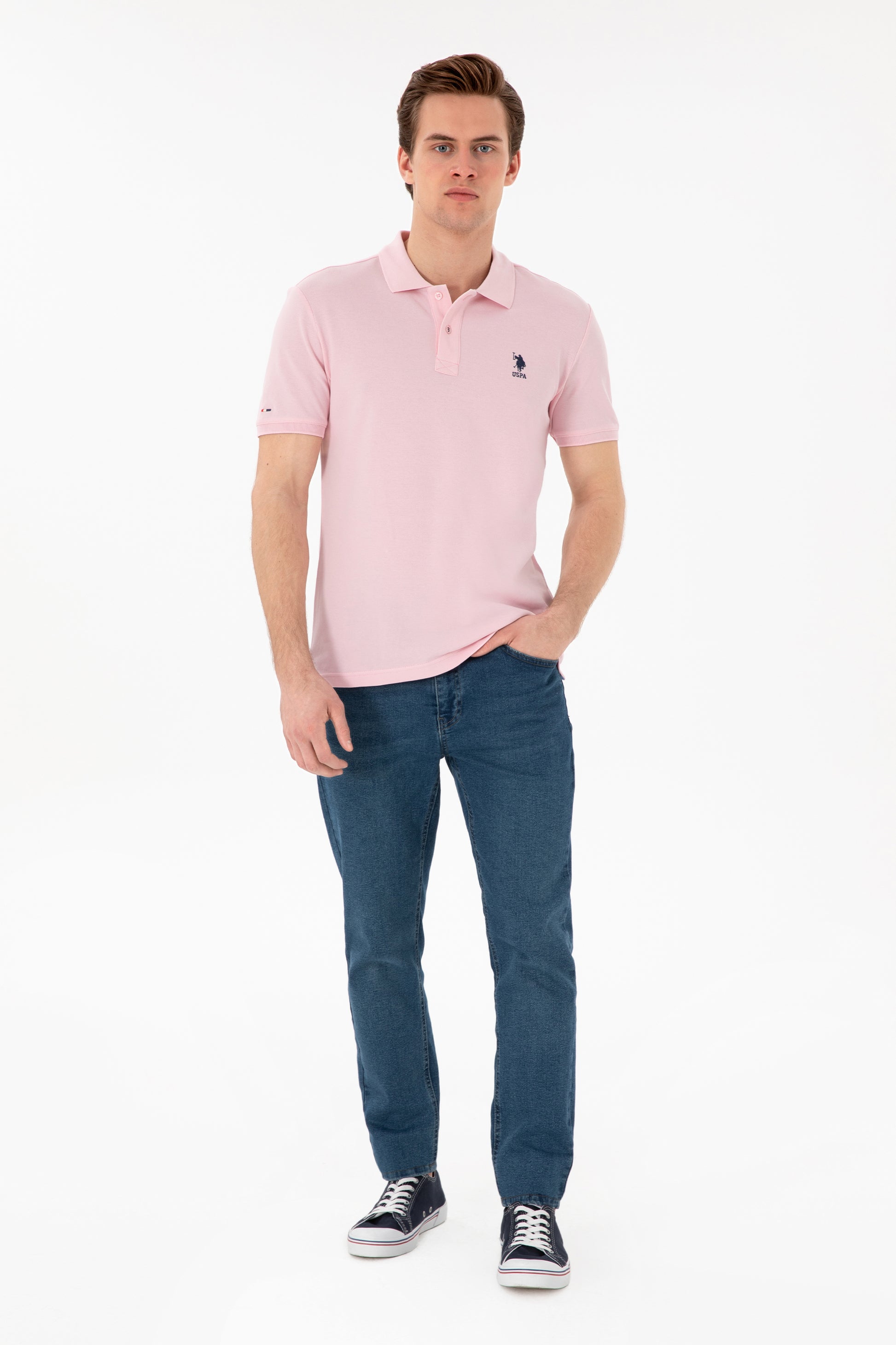 Men's Slim Fit Polo Neck Light Pink Basic T-Shirt