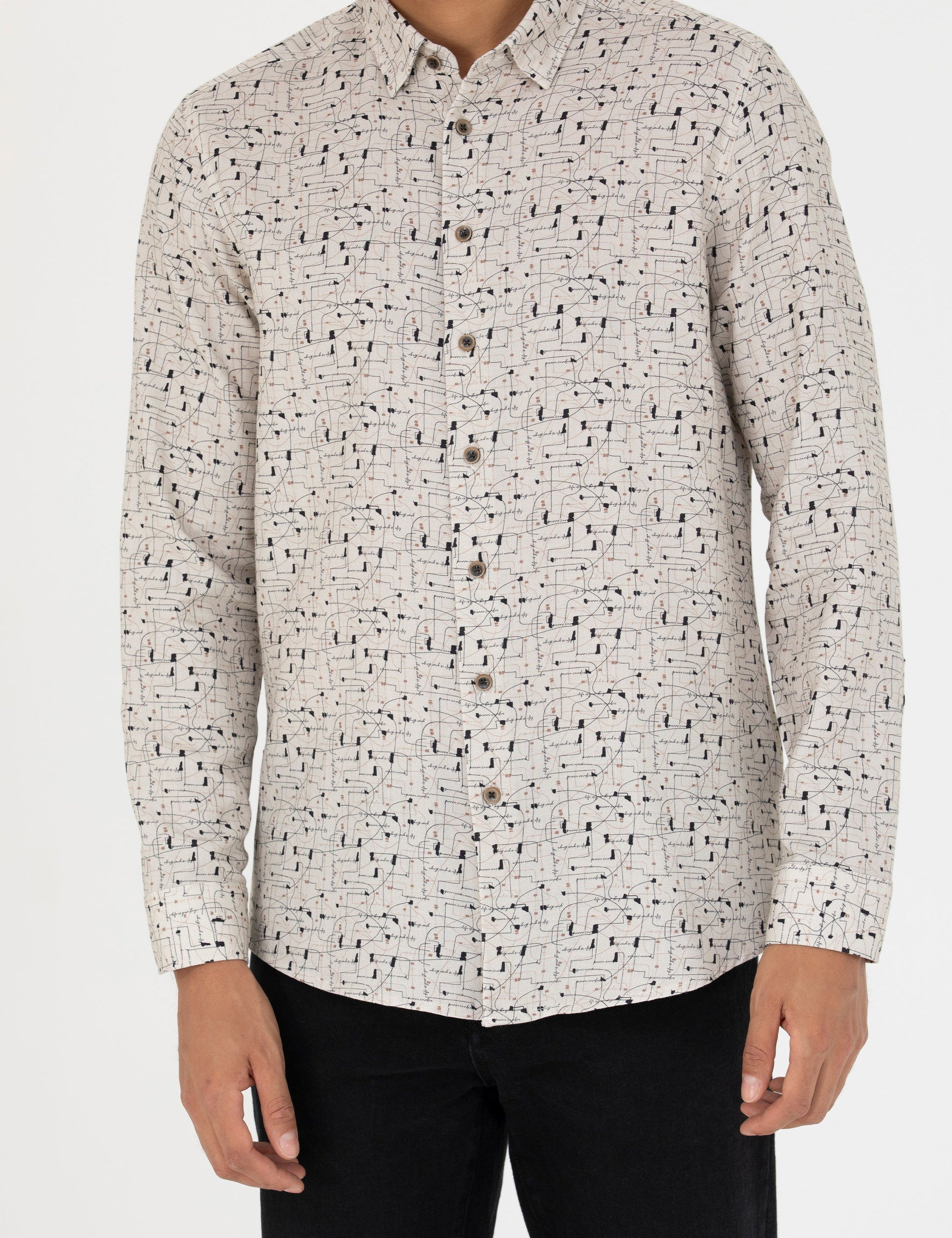 Beige Slim Fit Long Sleeve Shirt