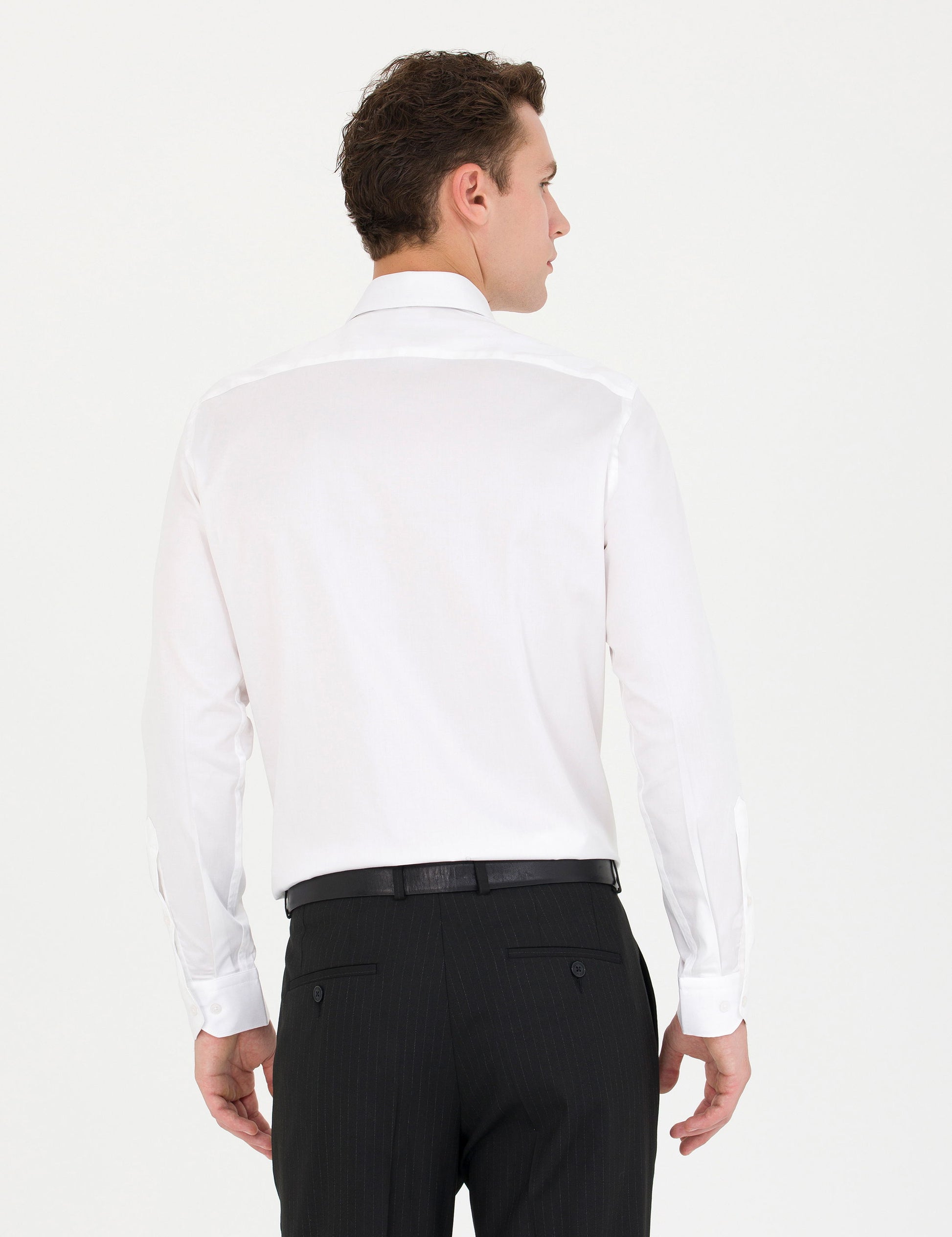 White Slim Fit Long Sleeve Basic Shirt