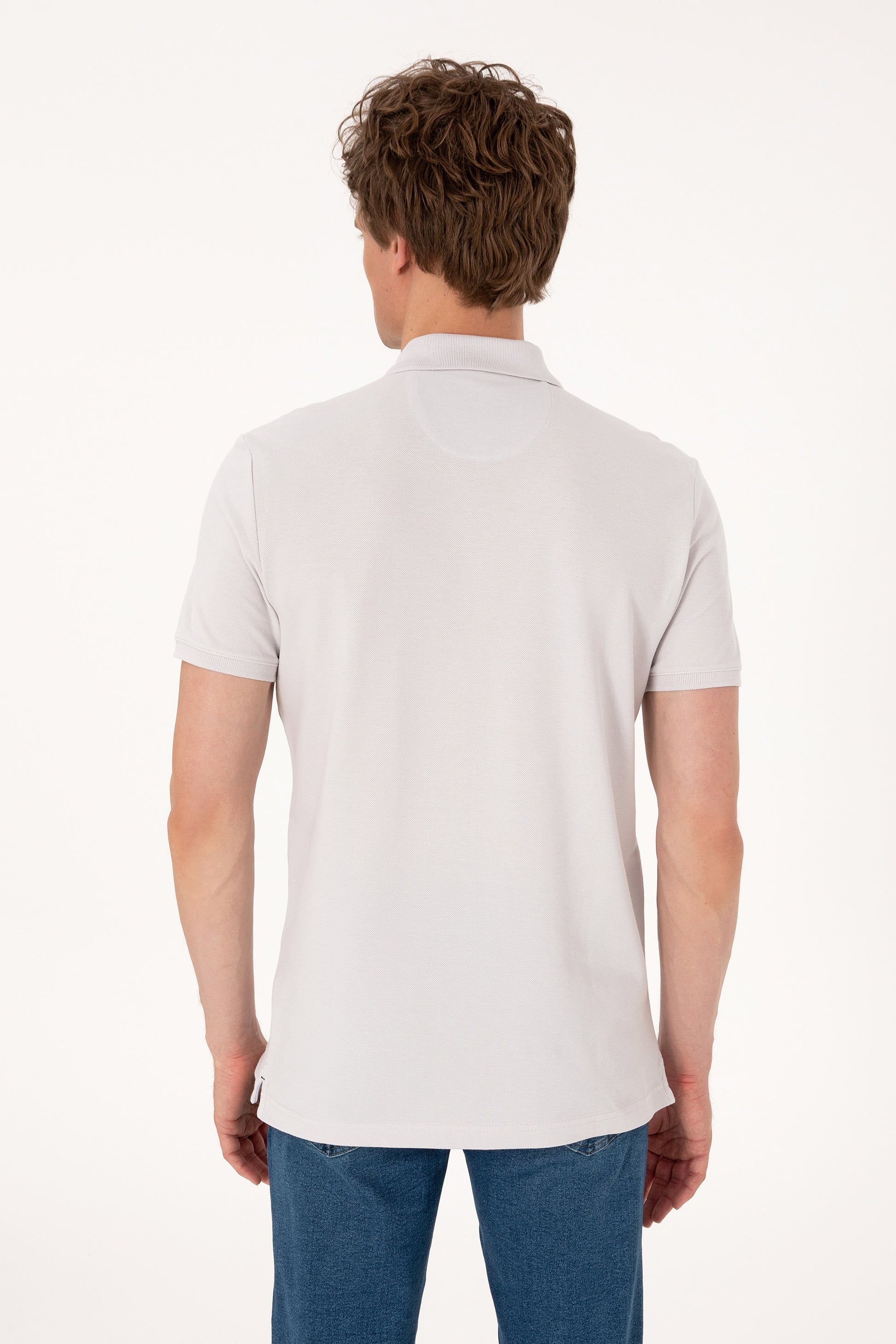 Men's Slim Fit Polo Neck Light Gray Basic T-Shirt