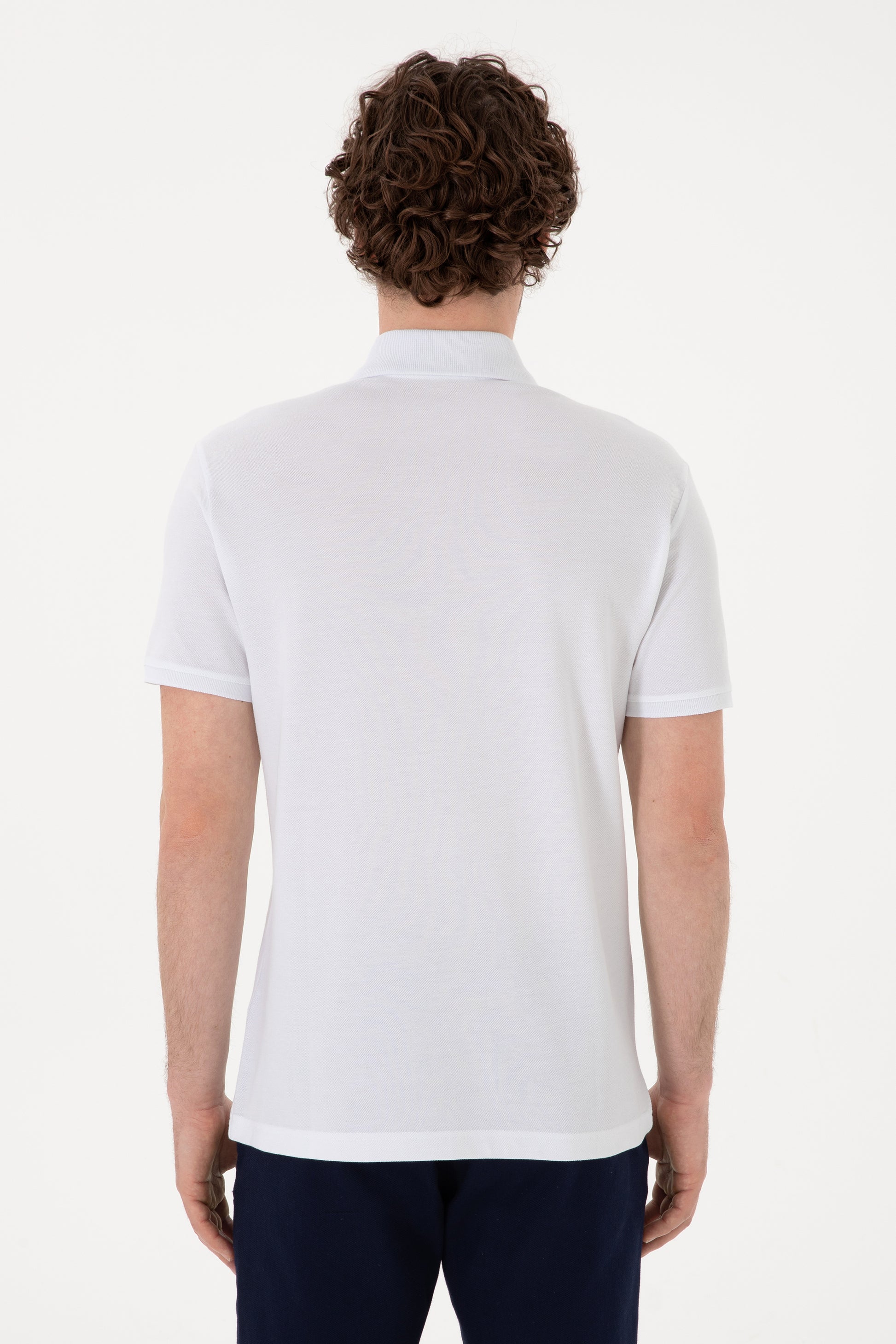 Men's Slim Fit Polo Neck White Basic T-Shirt