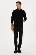 Erkek Regular Fit Kapişonlu Siyah Basic Sweatshirt