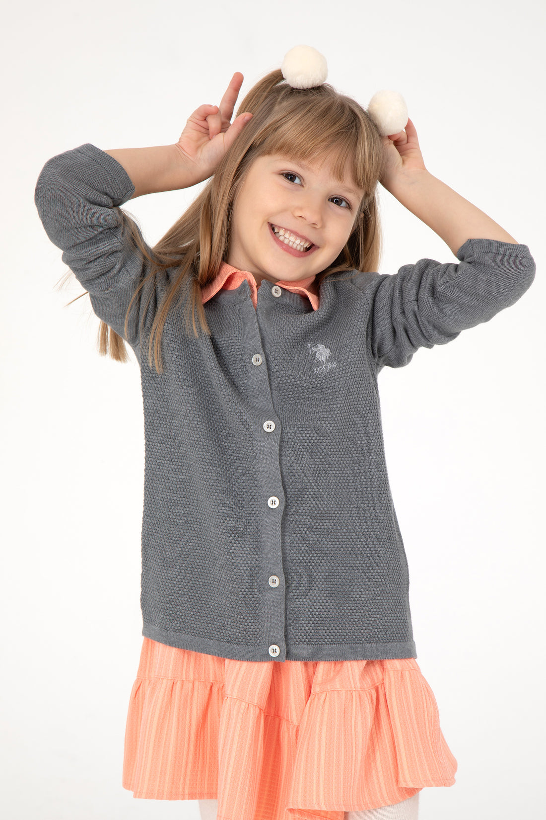 Girls' Grey Melange Knitwear Cardigan