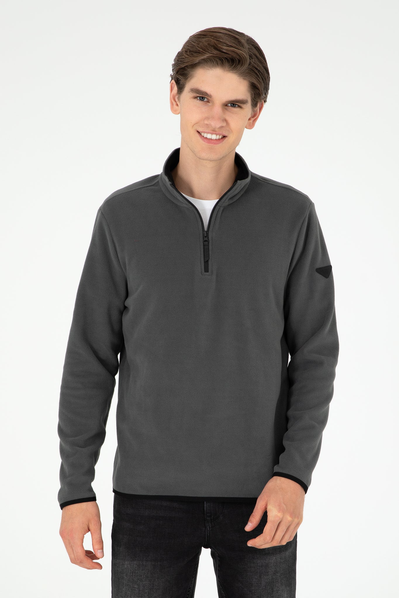 Regular Fit Half Zipper Anthracite Basic Sweatshirt