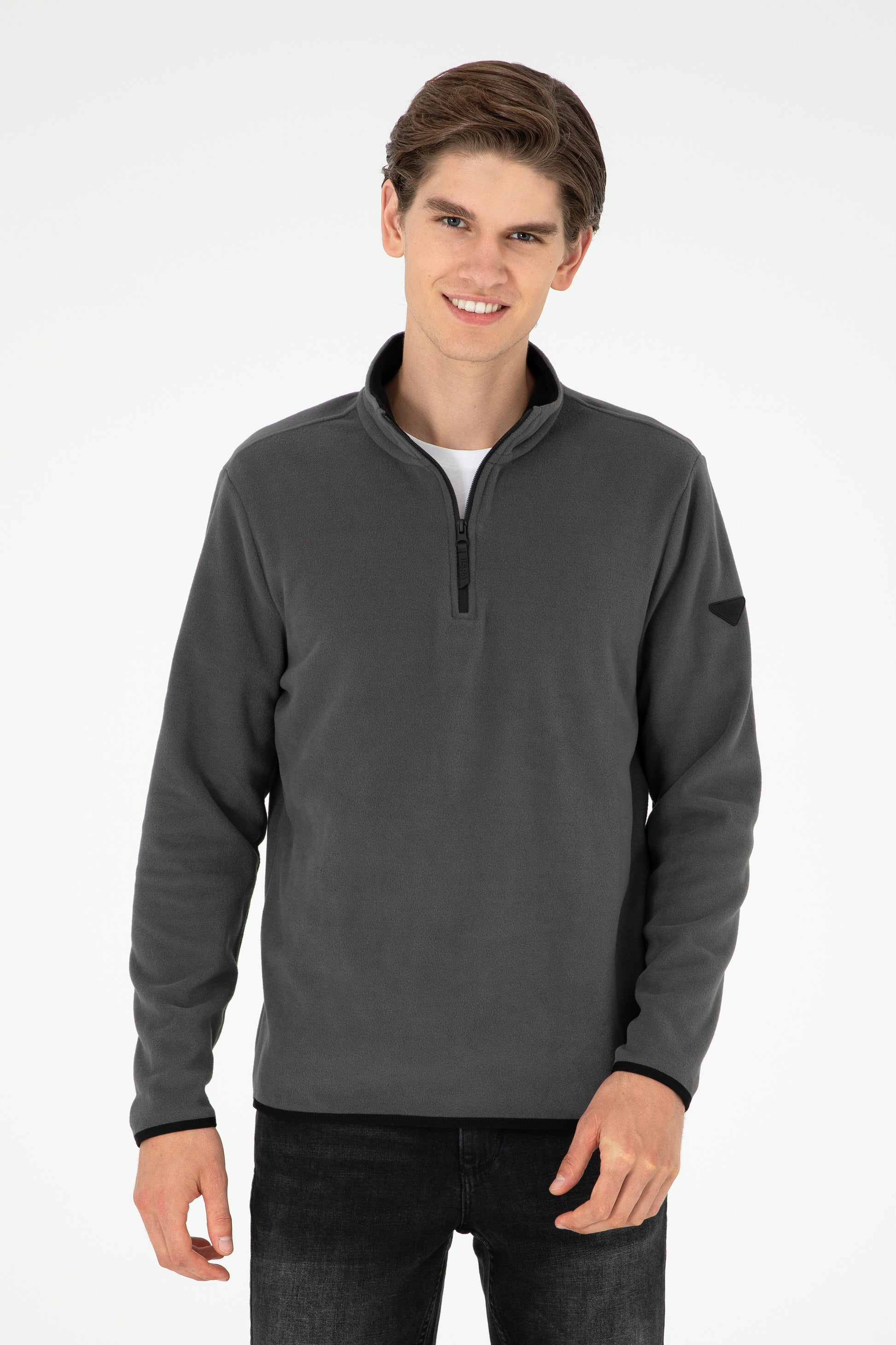 Regular Fit Half Zipper Anthracite Basic Sweatshirt