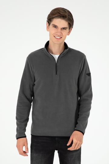 Regular Fit Half Zipper Anthracite Basic Sweatshirt