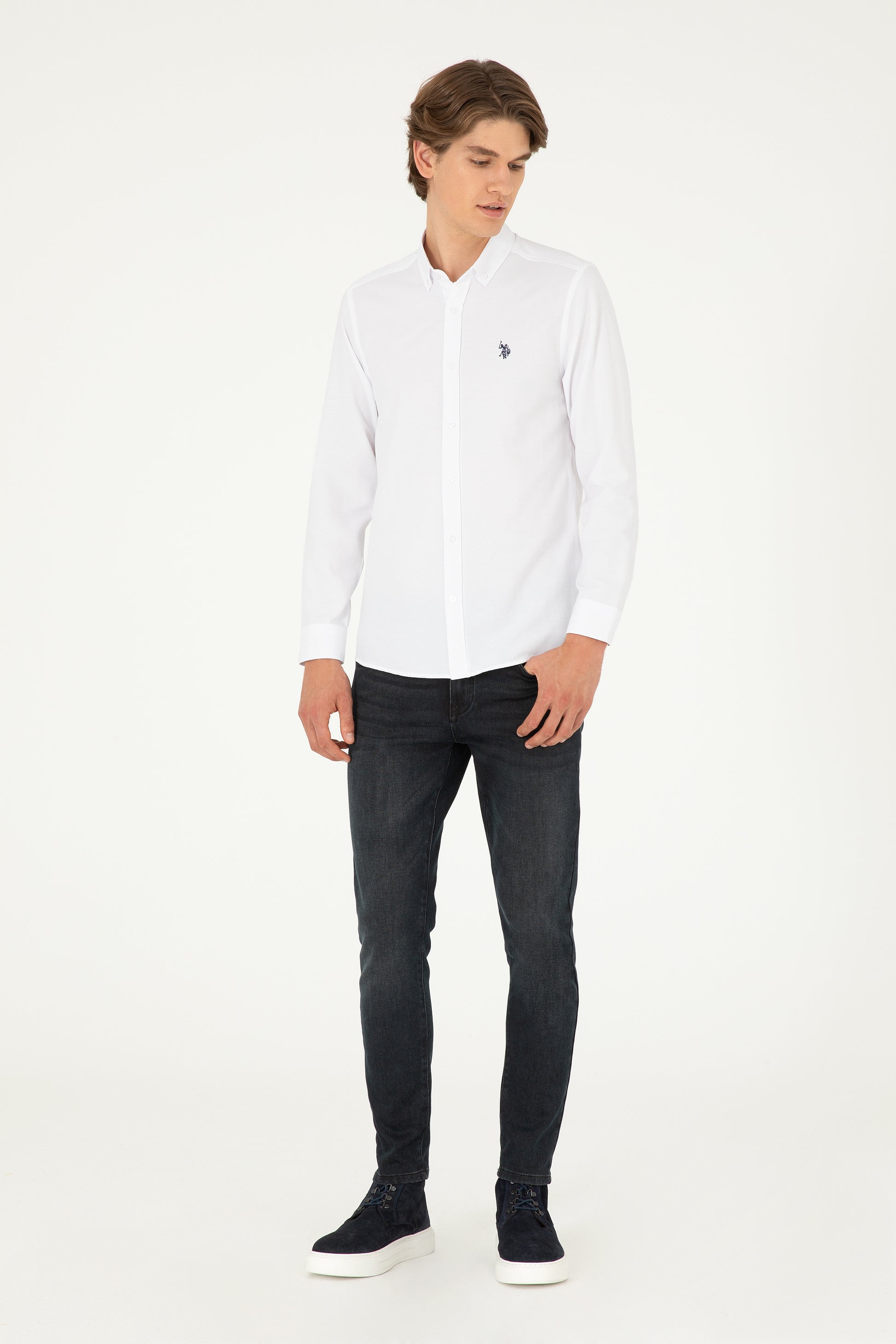 Men's White Long Sleeve Basic Shirt