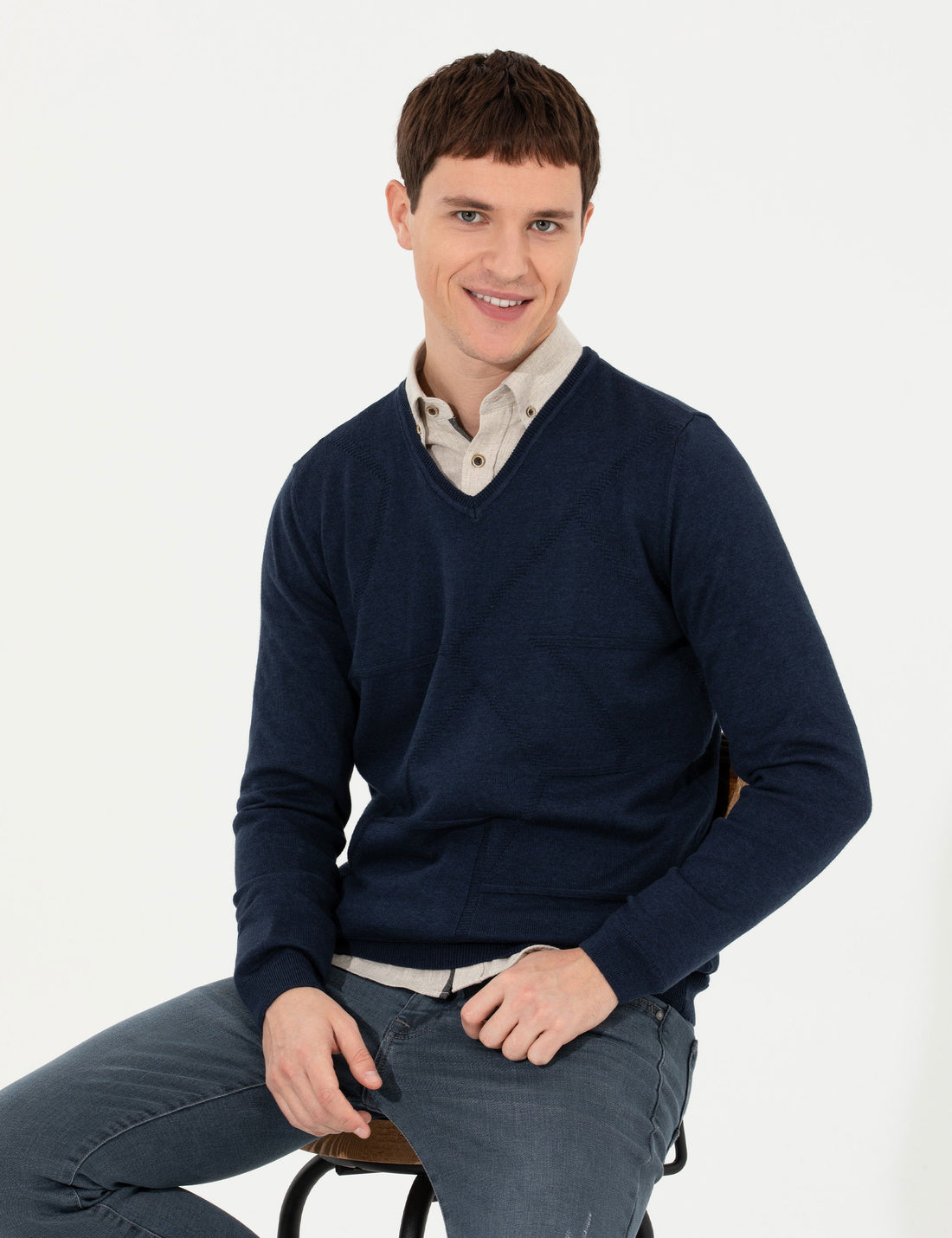 Navy Blue Slim Fit Sweater