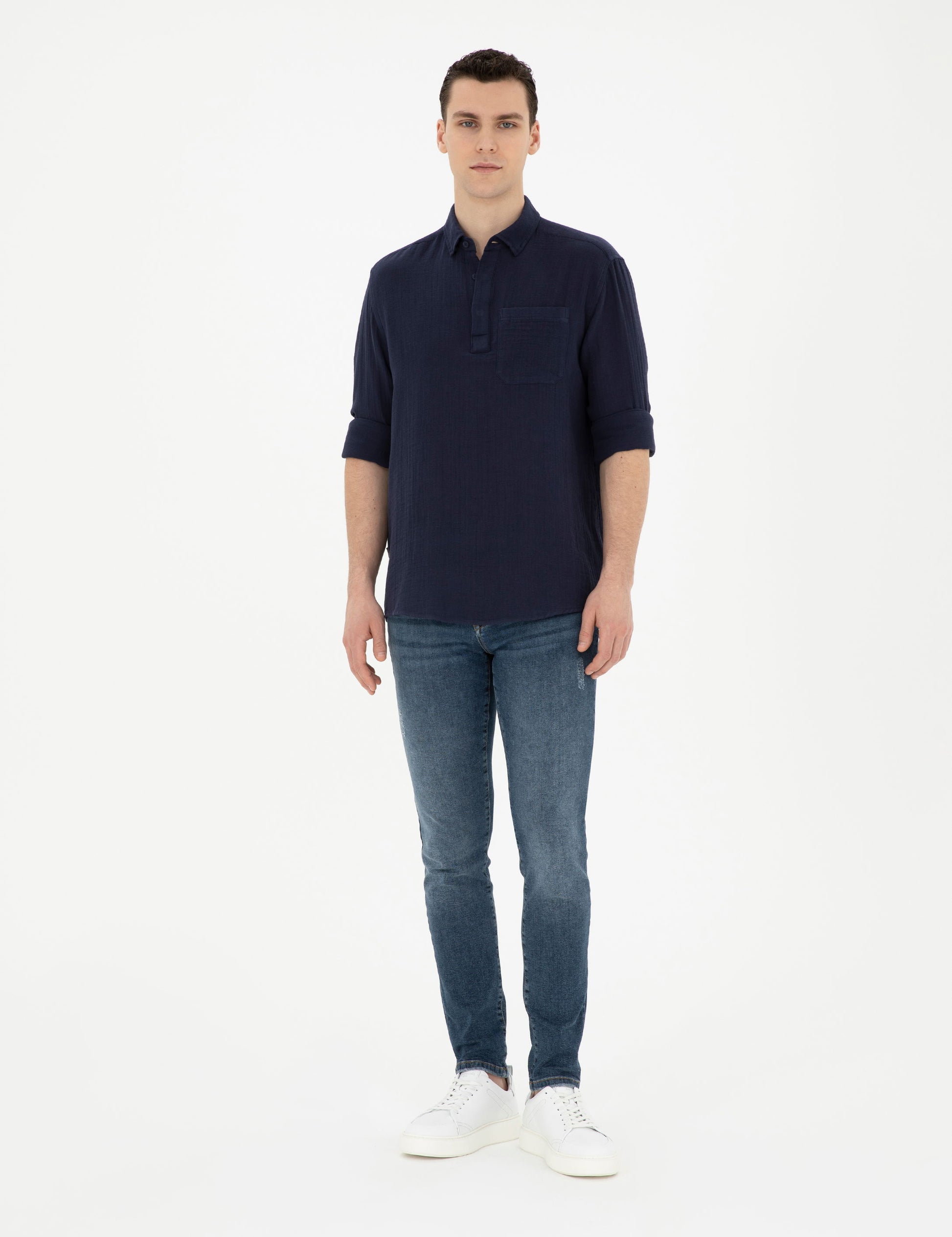 Navy Blue Comfort Fit Long Sleeve Shirt