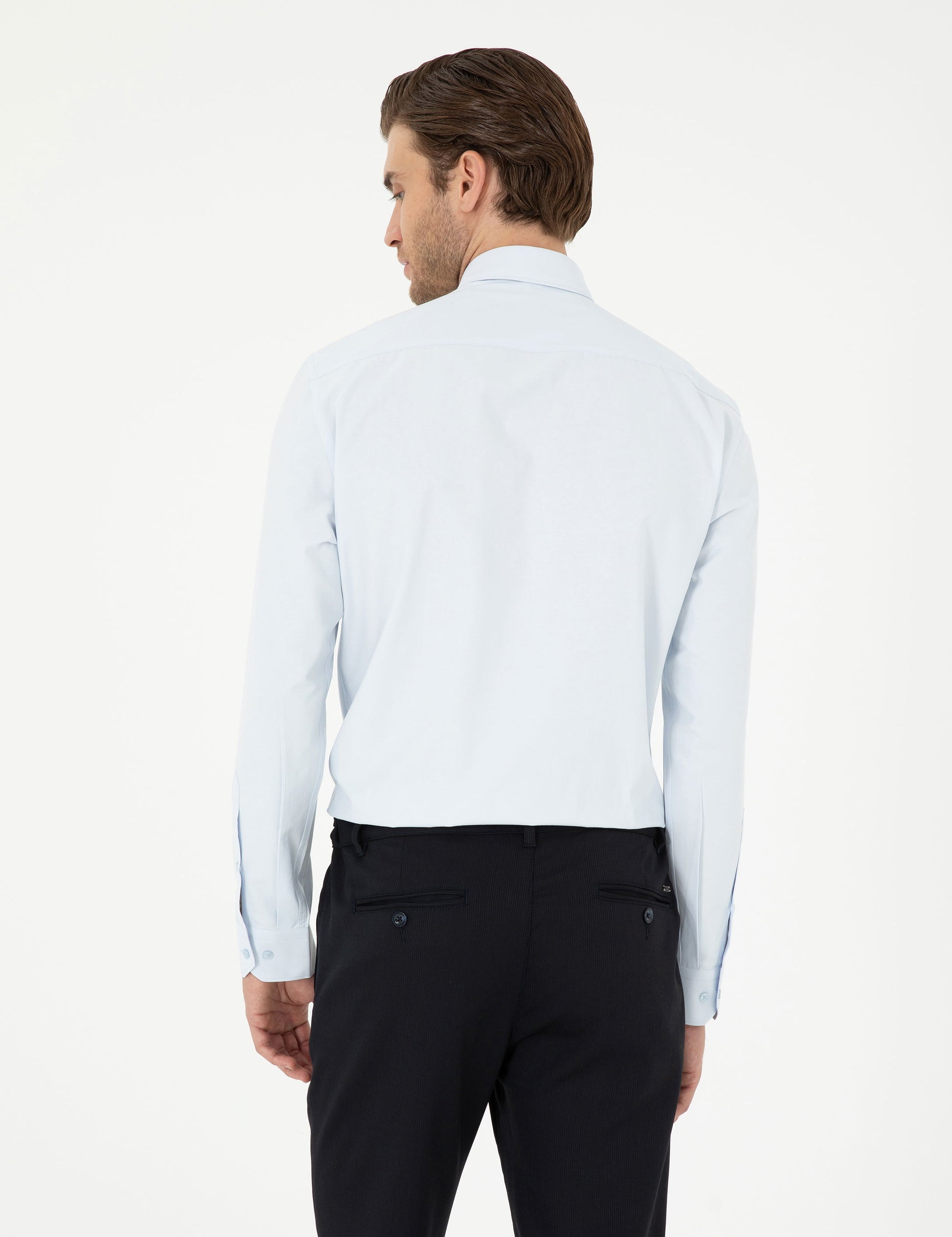 Light Blue Slim Fit Long Sleeve Basic Shirt