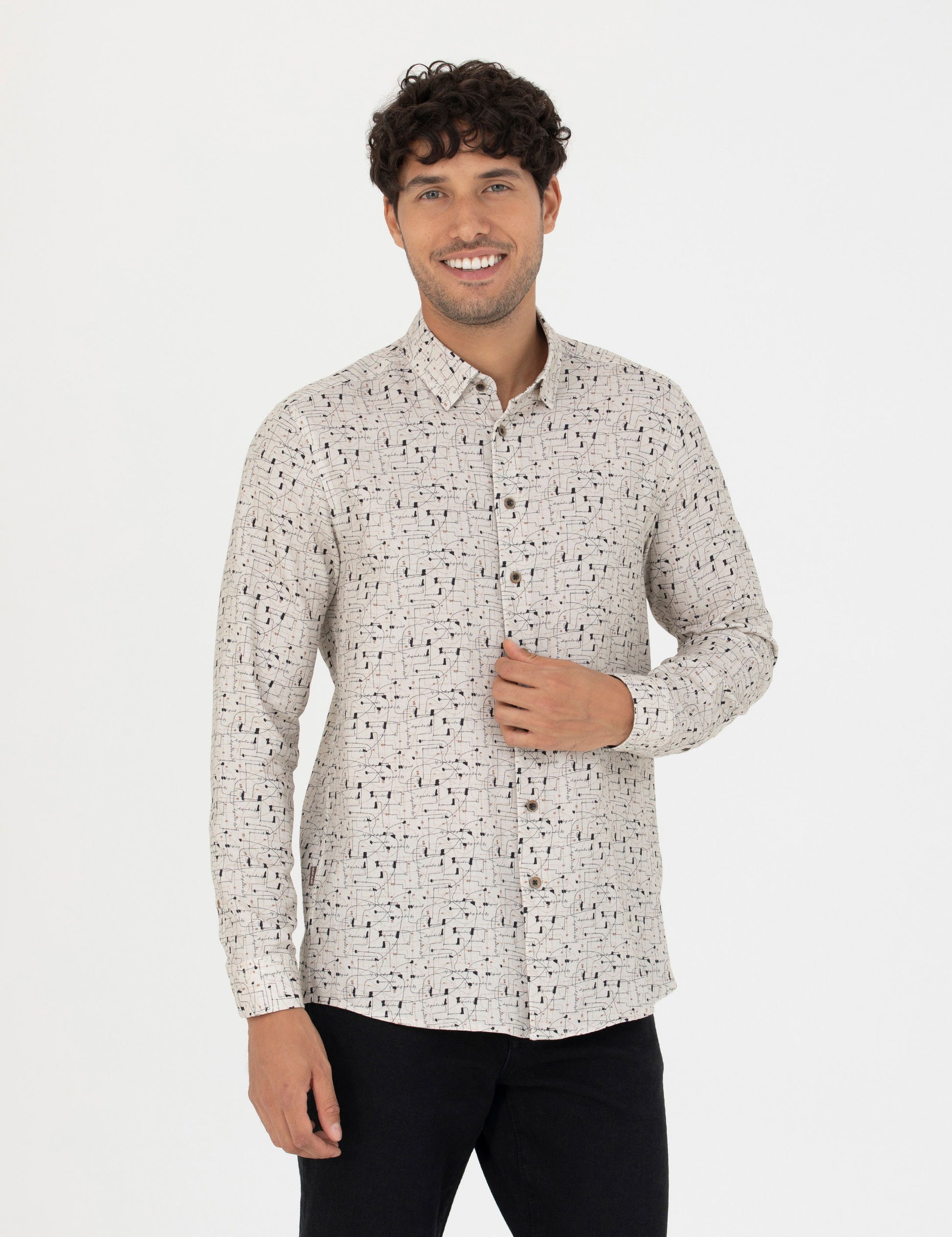 Beige Slim Fit Long Sleeve Shirt