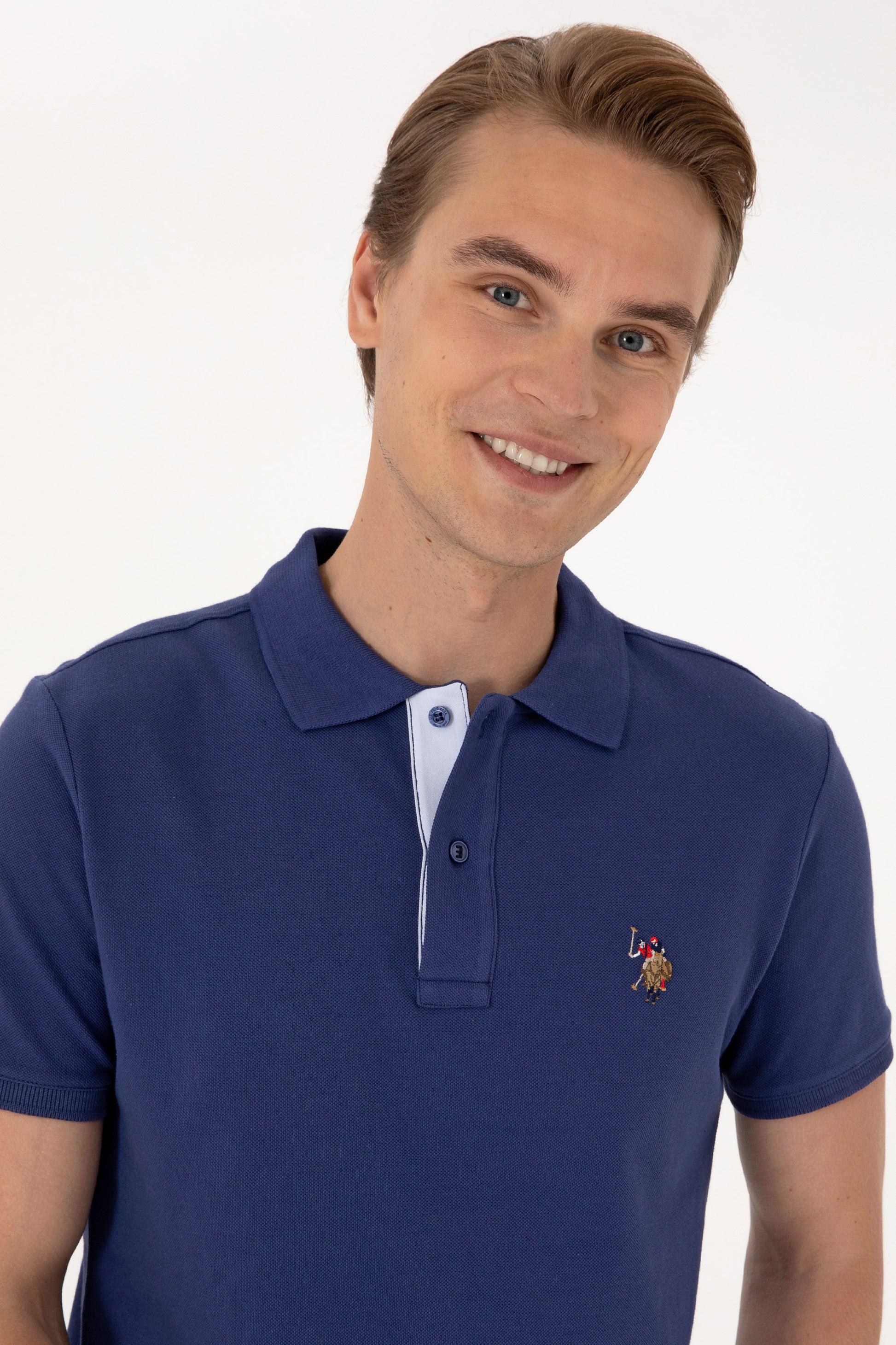 Men's Slim Fit Polo Neck Light Navy Basic T-Shirt