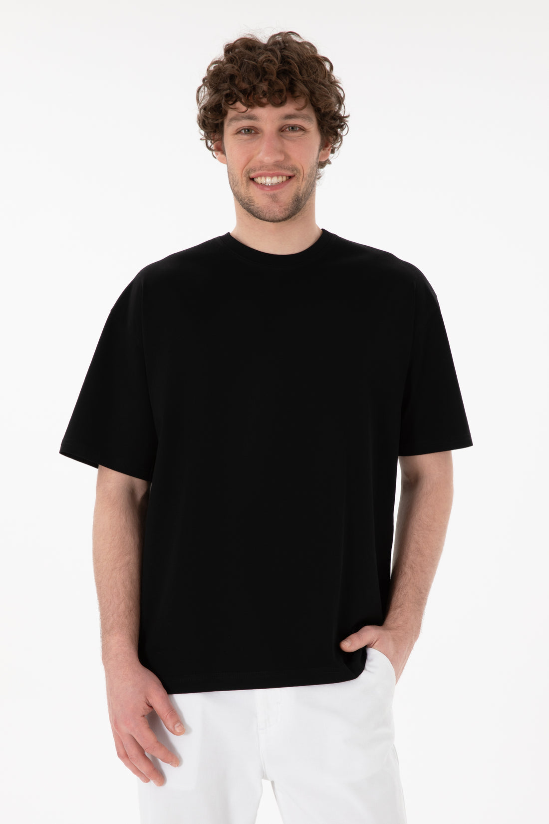 Men's Comfort Fit Crew Neck Black Mercerized Basic T-Shirt