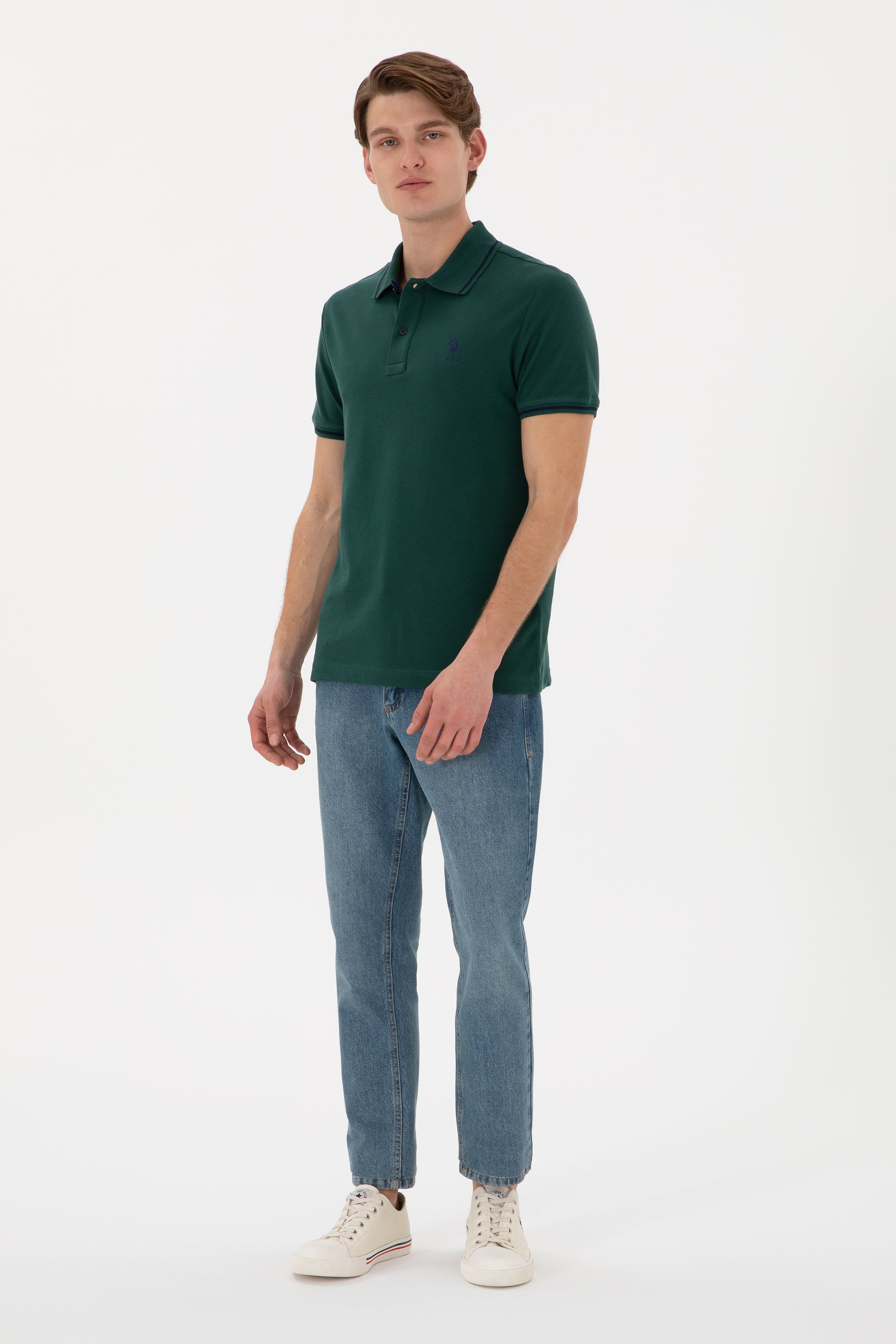 Men's Slim Fit Polo Neck Dark Green Basic T-Shirt