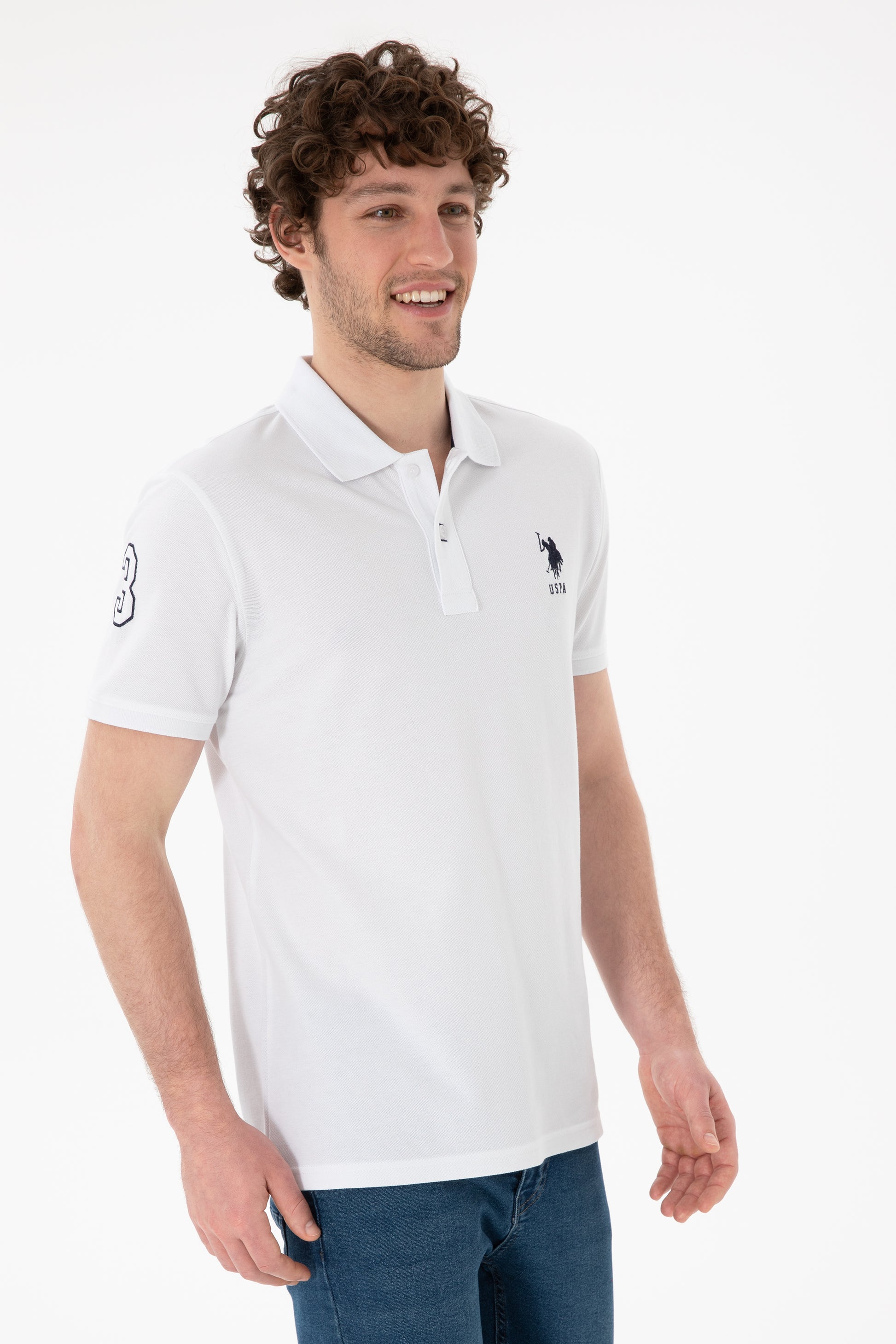 Men's Slim Fit Polo Neck White Basic T-Shirt