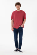 Men's Long Fit Crew Neck Cherry Basic T-Shirt