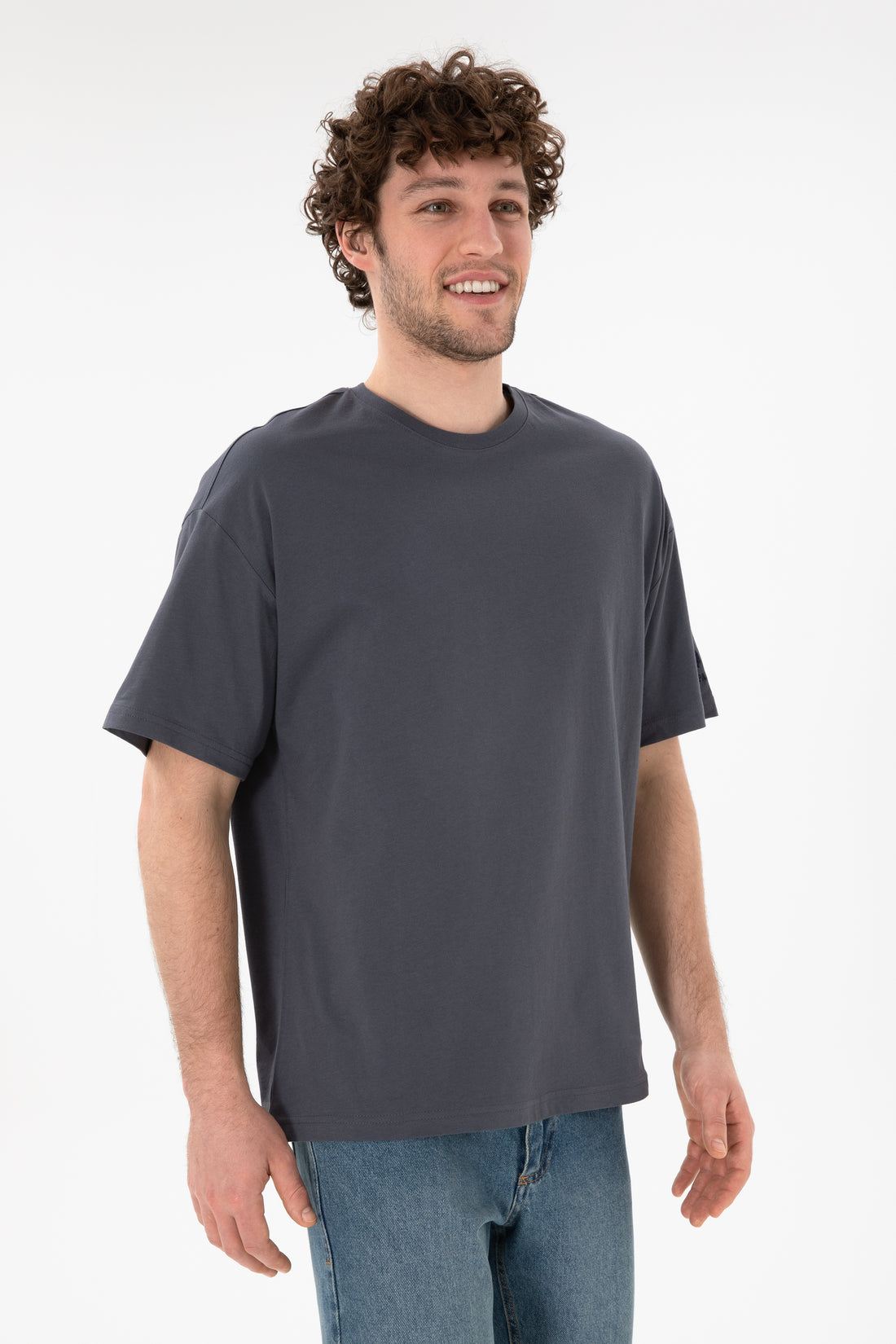 Men's Oversize Fit Crew Neck Anthracite T-Shirt