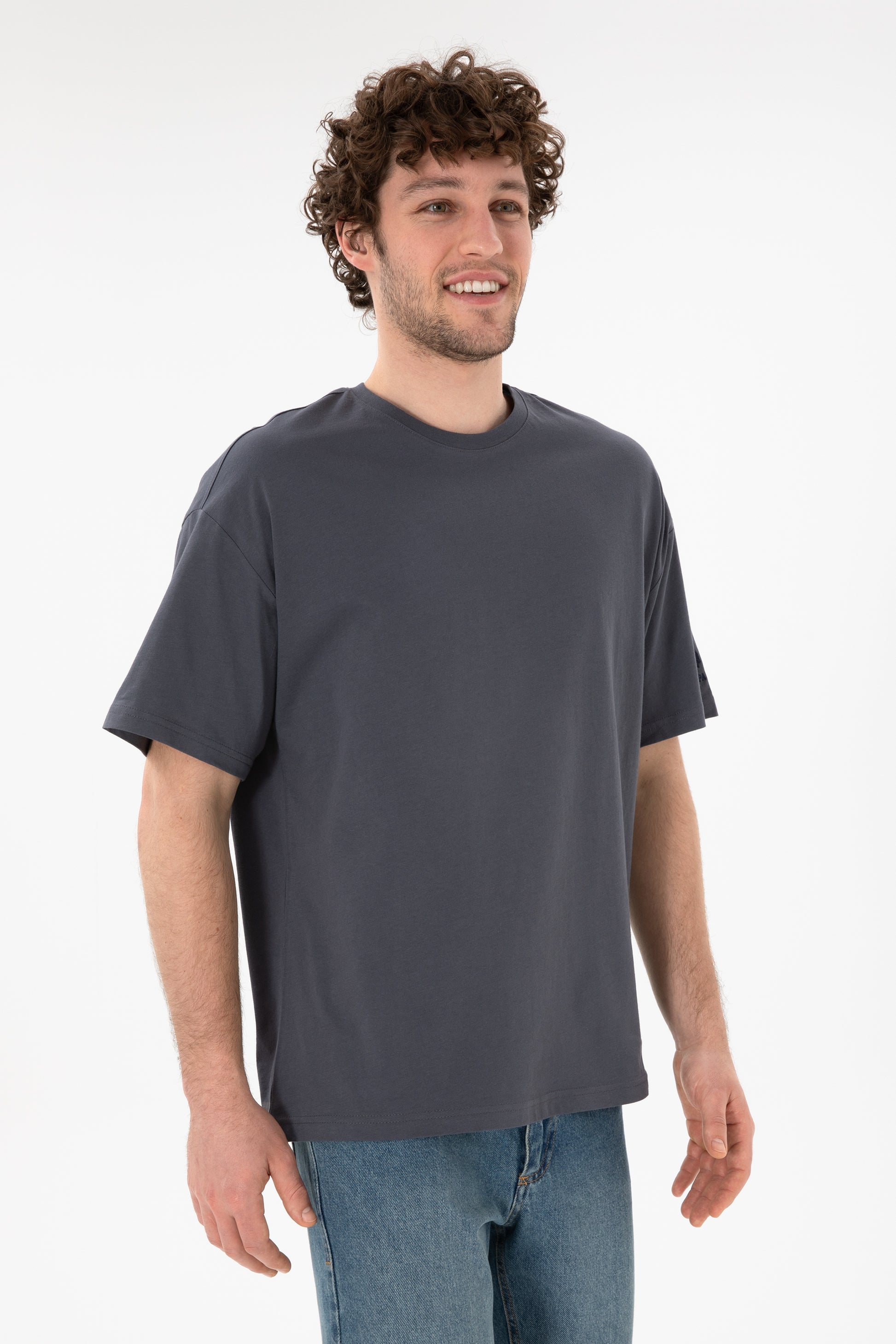 Men's Oversize Fit Crew Neck Anthracite T-Shirt