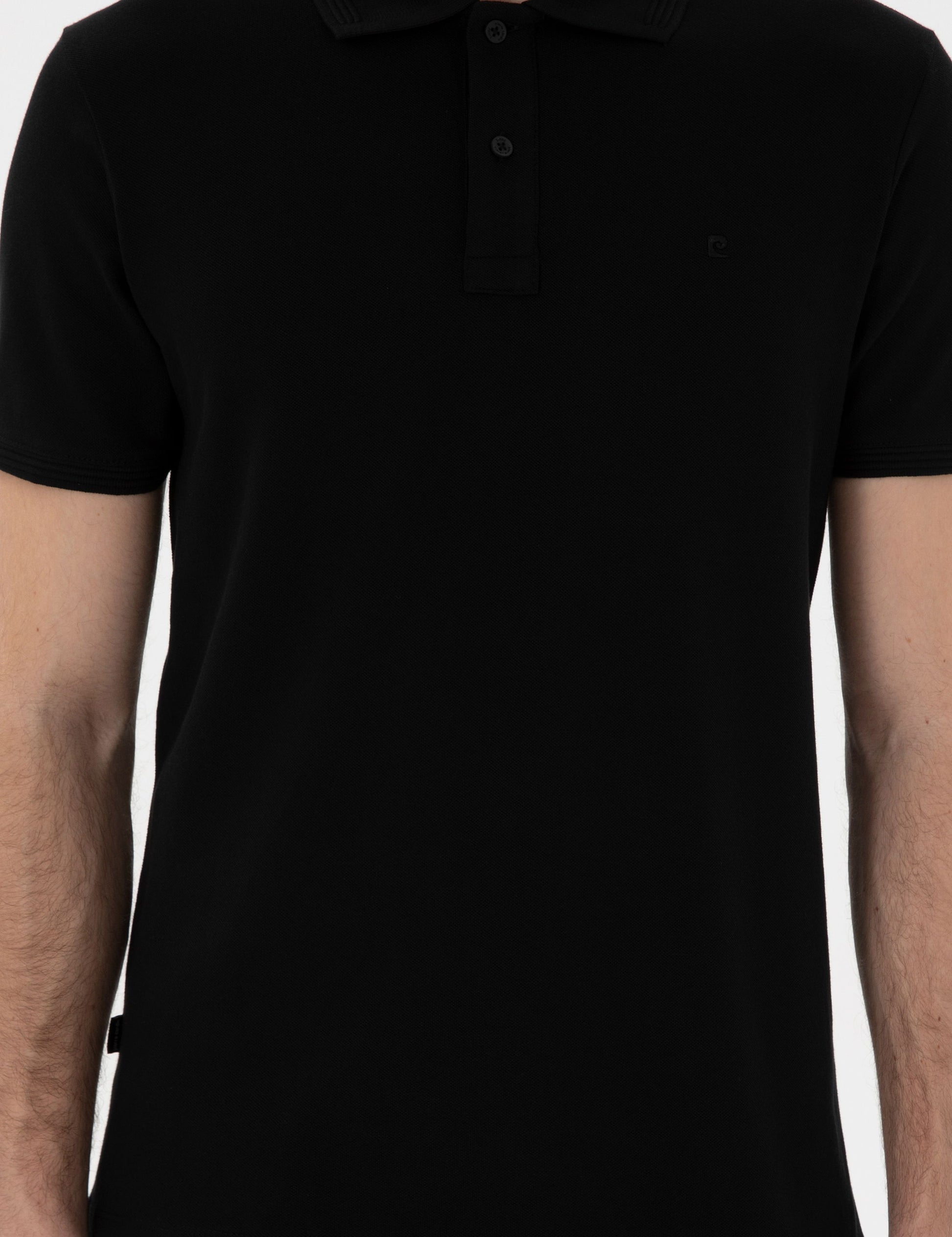 Black Slim Fit No-Fold Polo Neck Basic T-Shirt