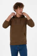 Erkek Regular Fit Kapüşonlu Haki Basic Sweatshirt