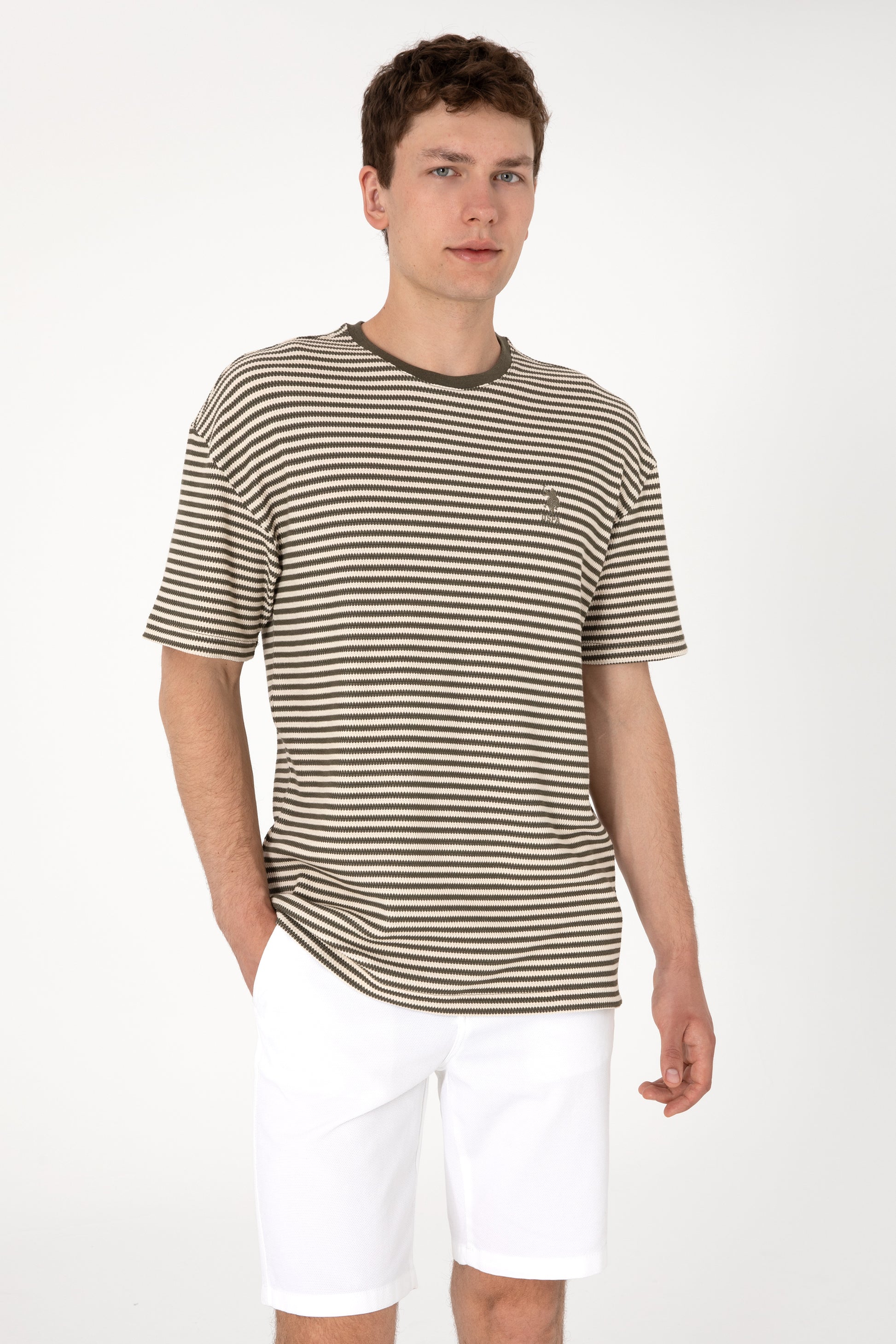 Men's Comfort Fit Crew Neck Mink Knit Patterned T-Shirt