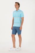 Men's Regular Fit Polo Neck Aqua T-Shirt