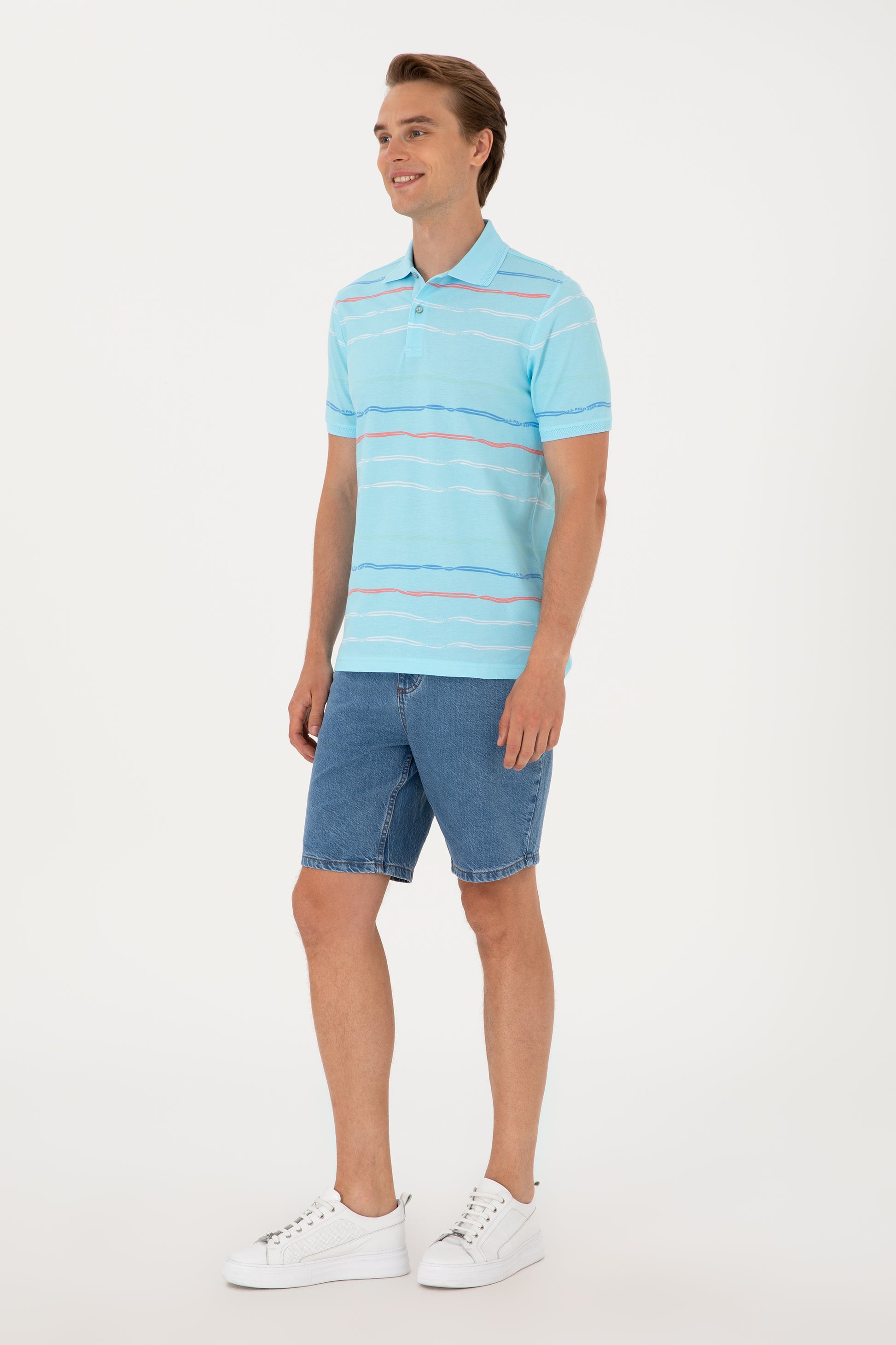 Men's Regular Fit Polo Neck Aqua T-Shirt