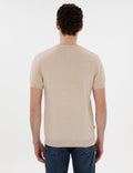 Beige Linen Blended Regular Fit Crew Neck Sweater T-Shirt