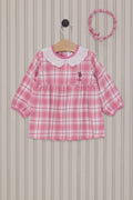 Baby Girl Pink Plaid Patterned Dress Bandana Set of 2