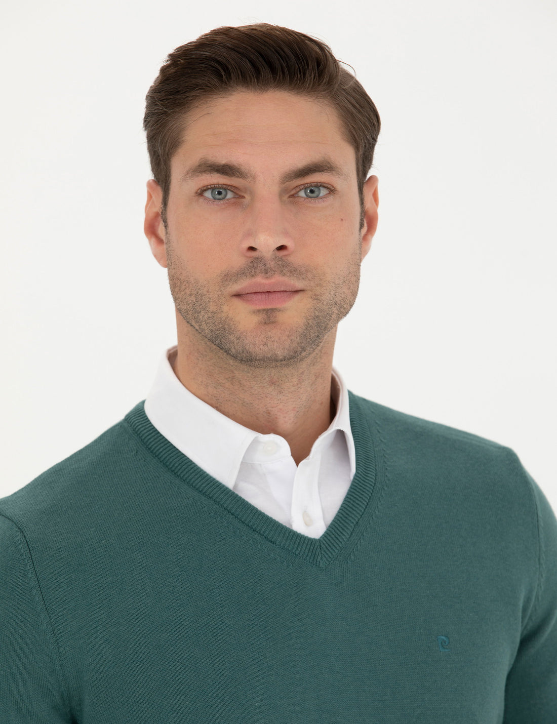 Green Slim Fit V Neck Basic Knitwear Sweater