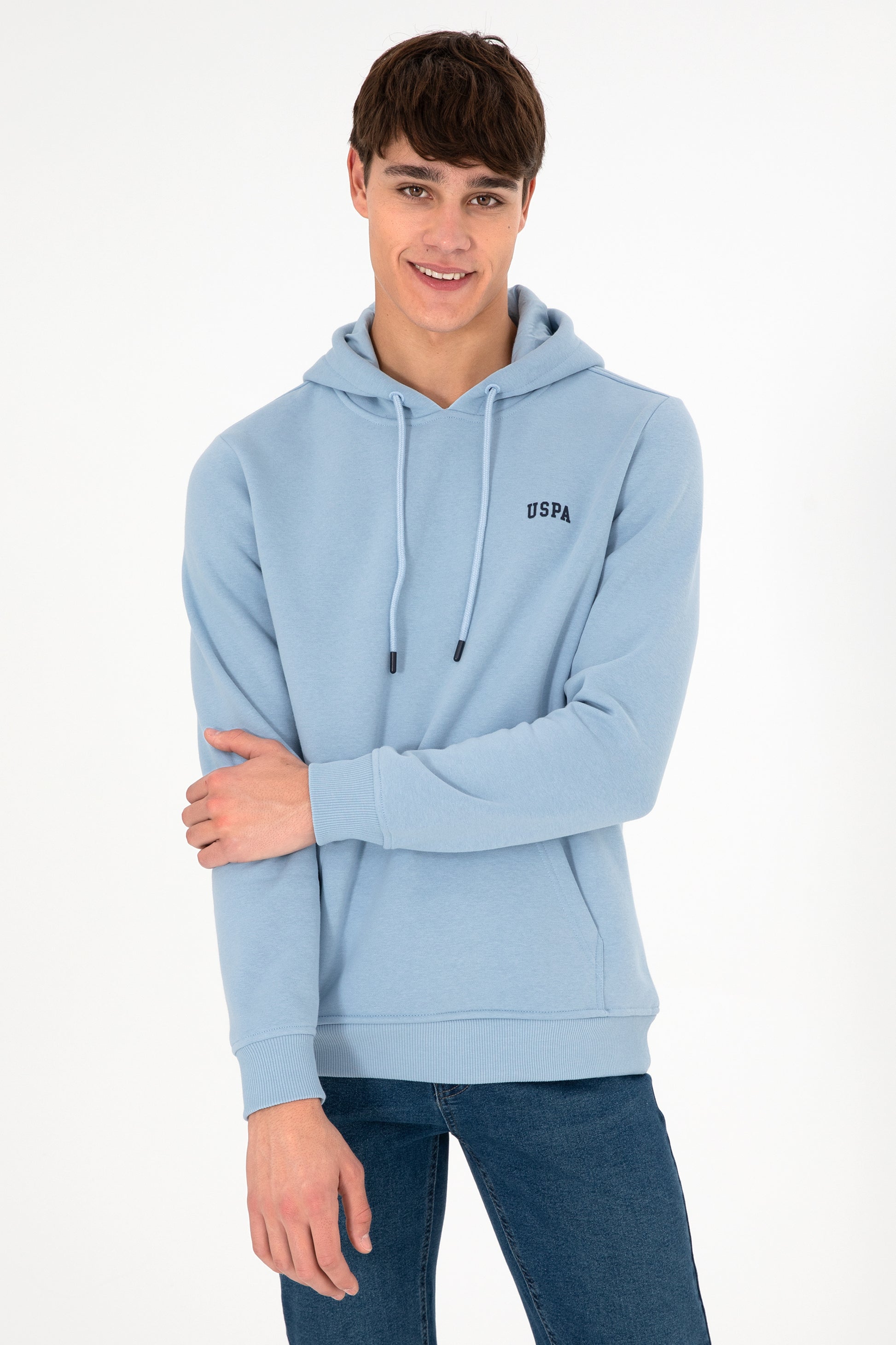 Men's Hooded Light Blue Basic Charcoal Sweatshirt