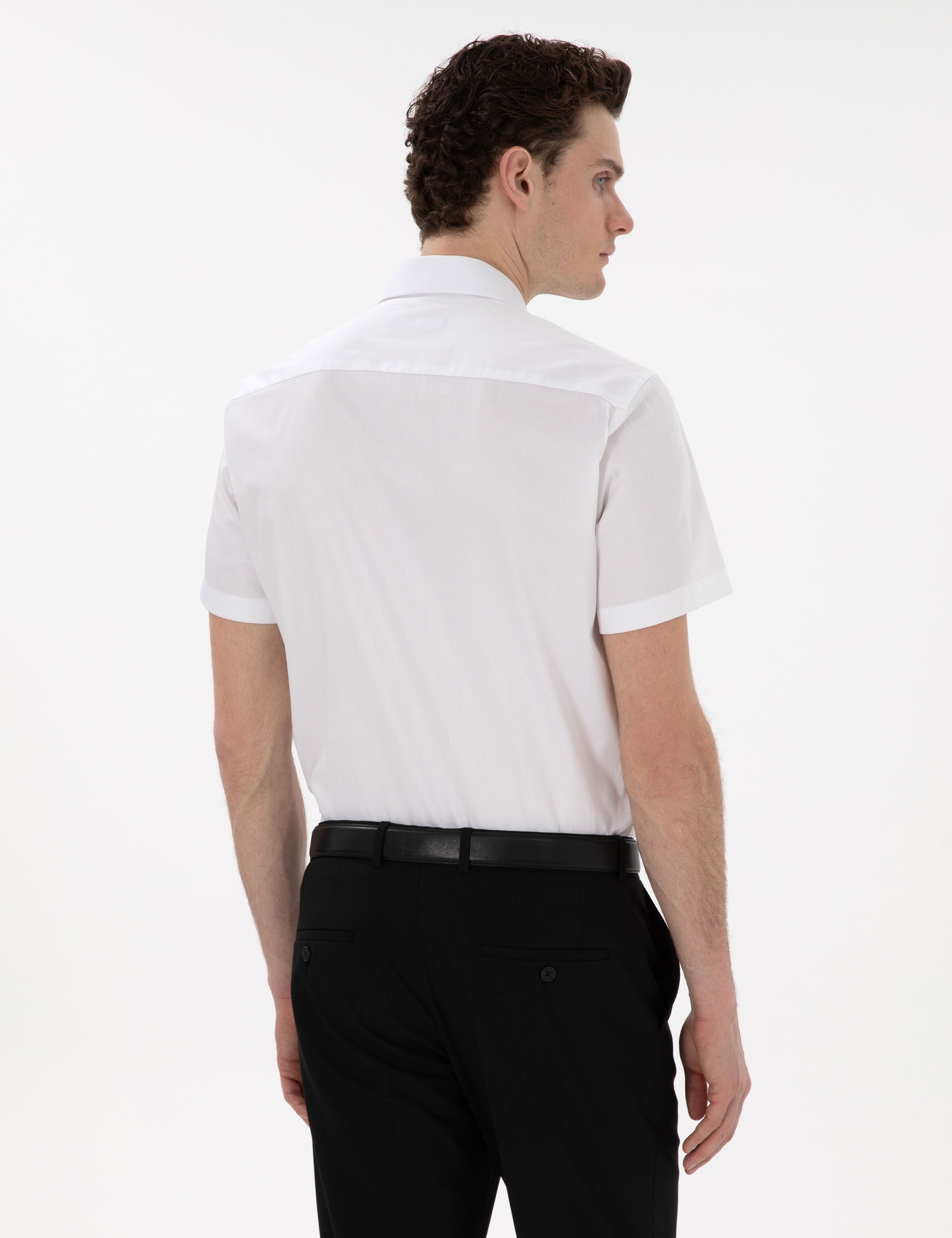 White Regular Fit Short Sleeve Basic Shirt with Pockets
