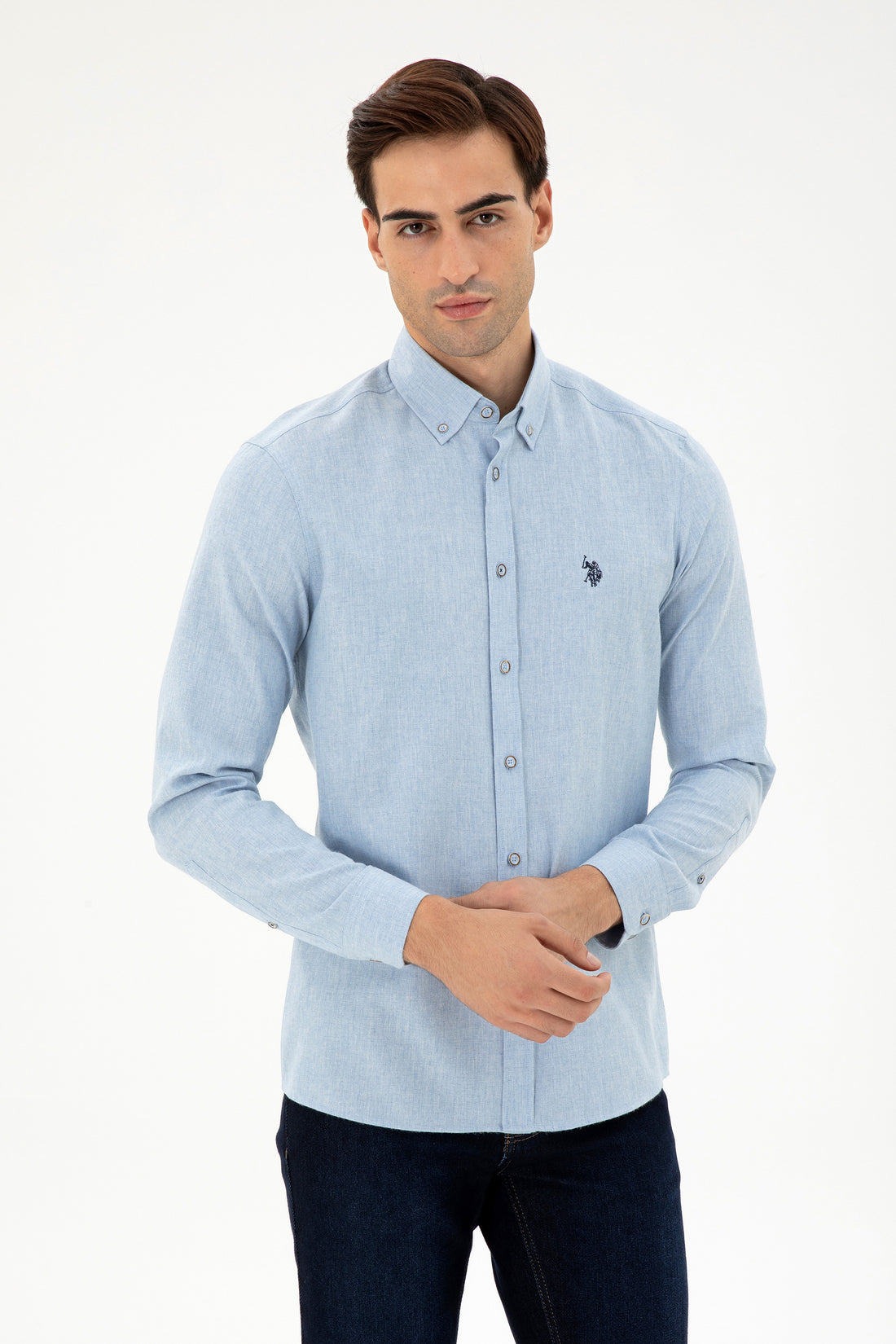 Men's Light Blue Long Sleeve Basic Shirt