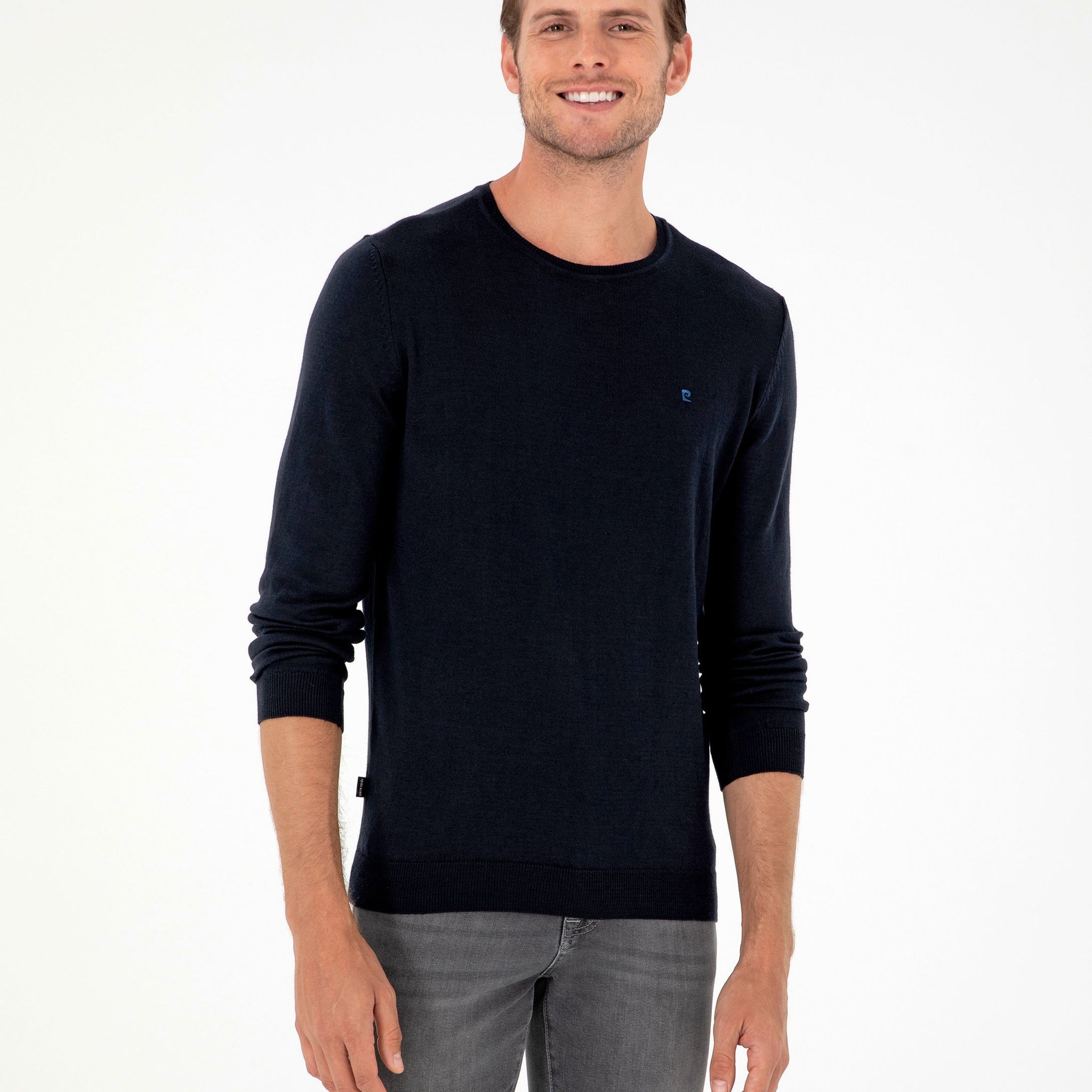 Navy Blue Slim Fit Crew Neck Basic Knitwear Sweater