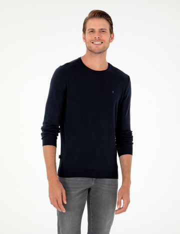 Navy Blue Slim Fit Crew Neck Basic Knitwear Sweater