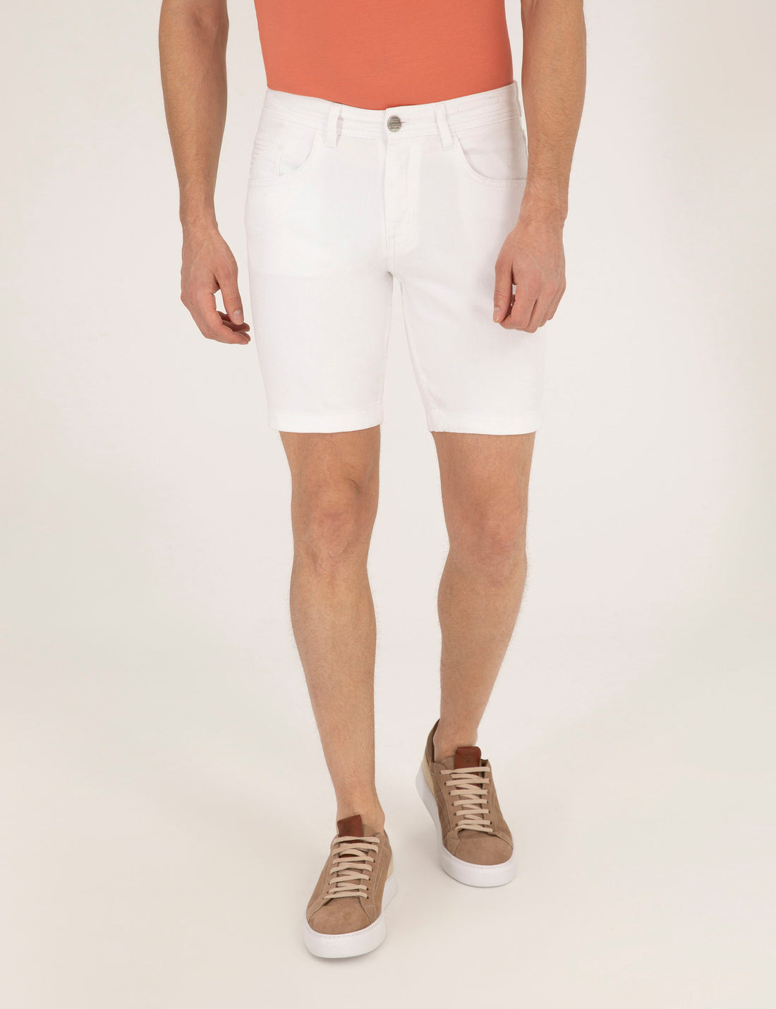 Ecru Slim Fit Jeans Shorts