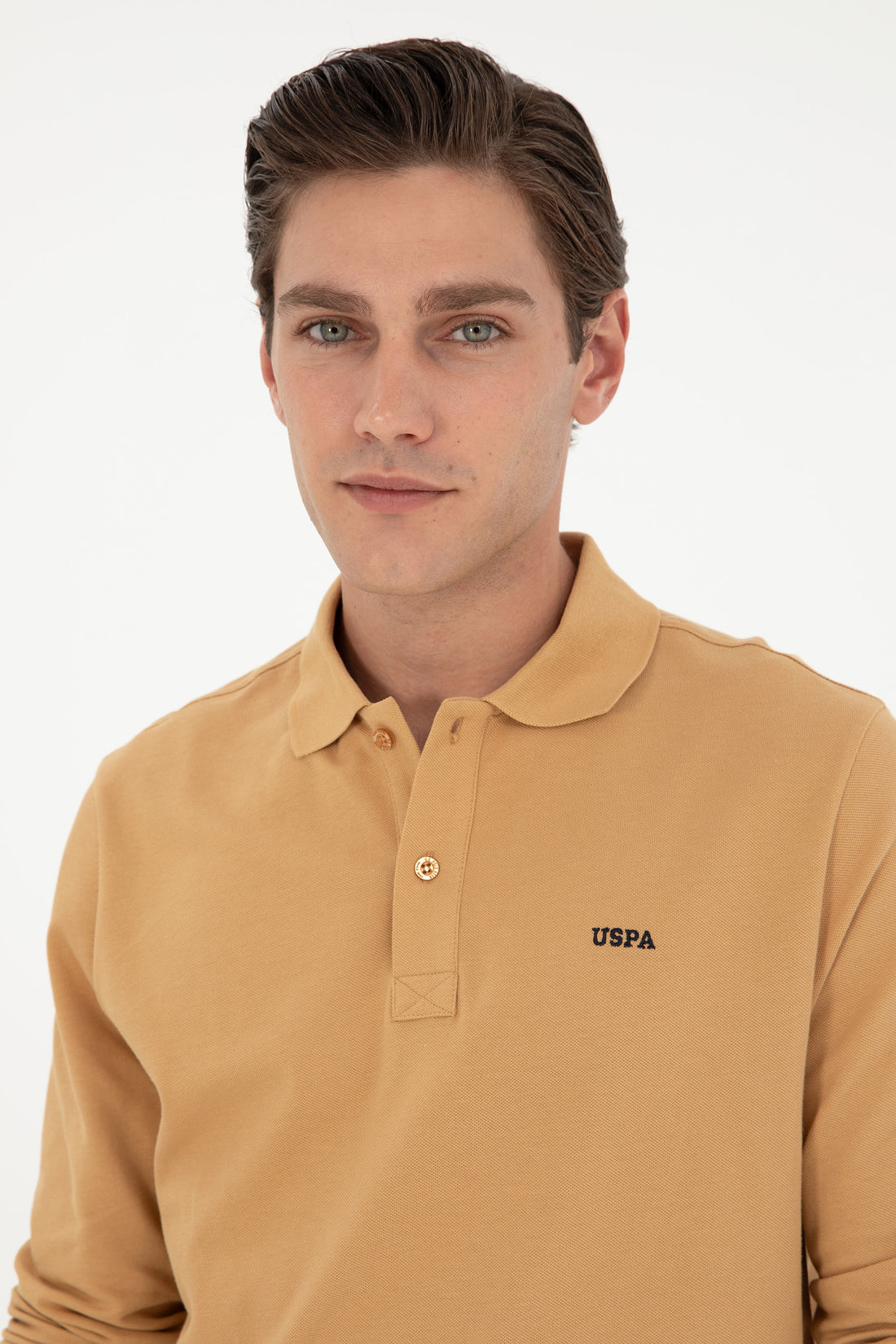 Men's Regular Fit Polo Neck Camel Basic Sweatshirt