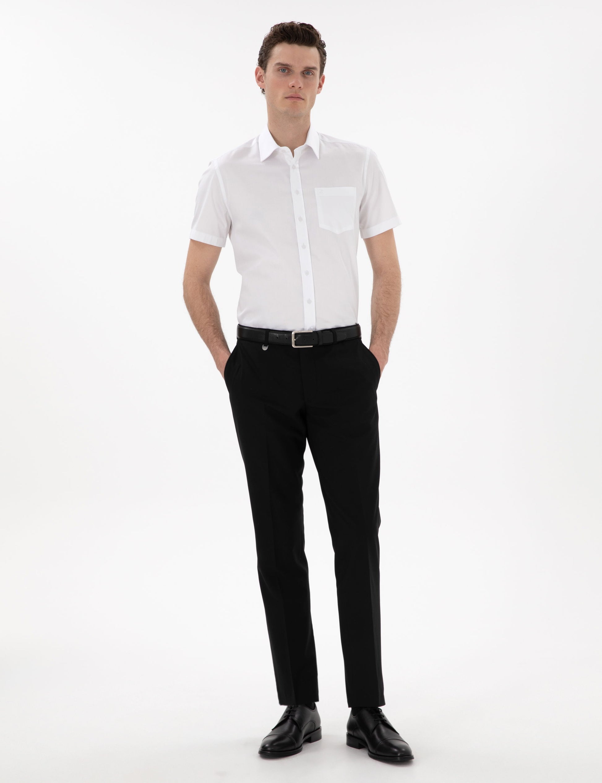 White Regular Fit Short Sleeve Basic Shirt with Pockets