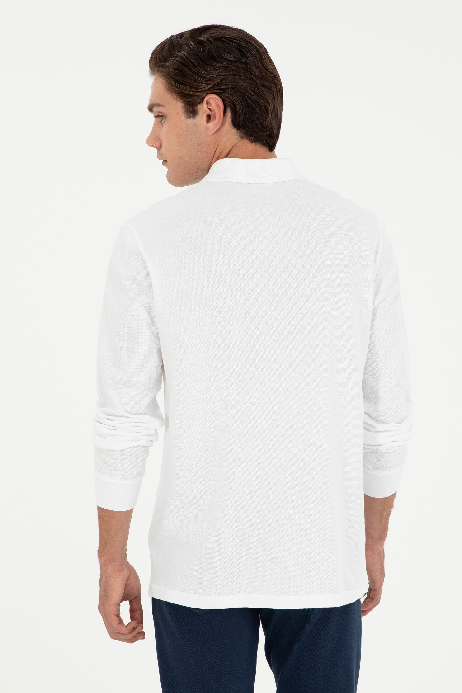 Men's Regular Fit Polo Neck White Basic Sweatshirt