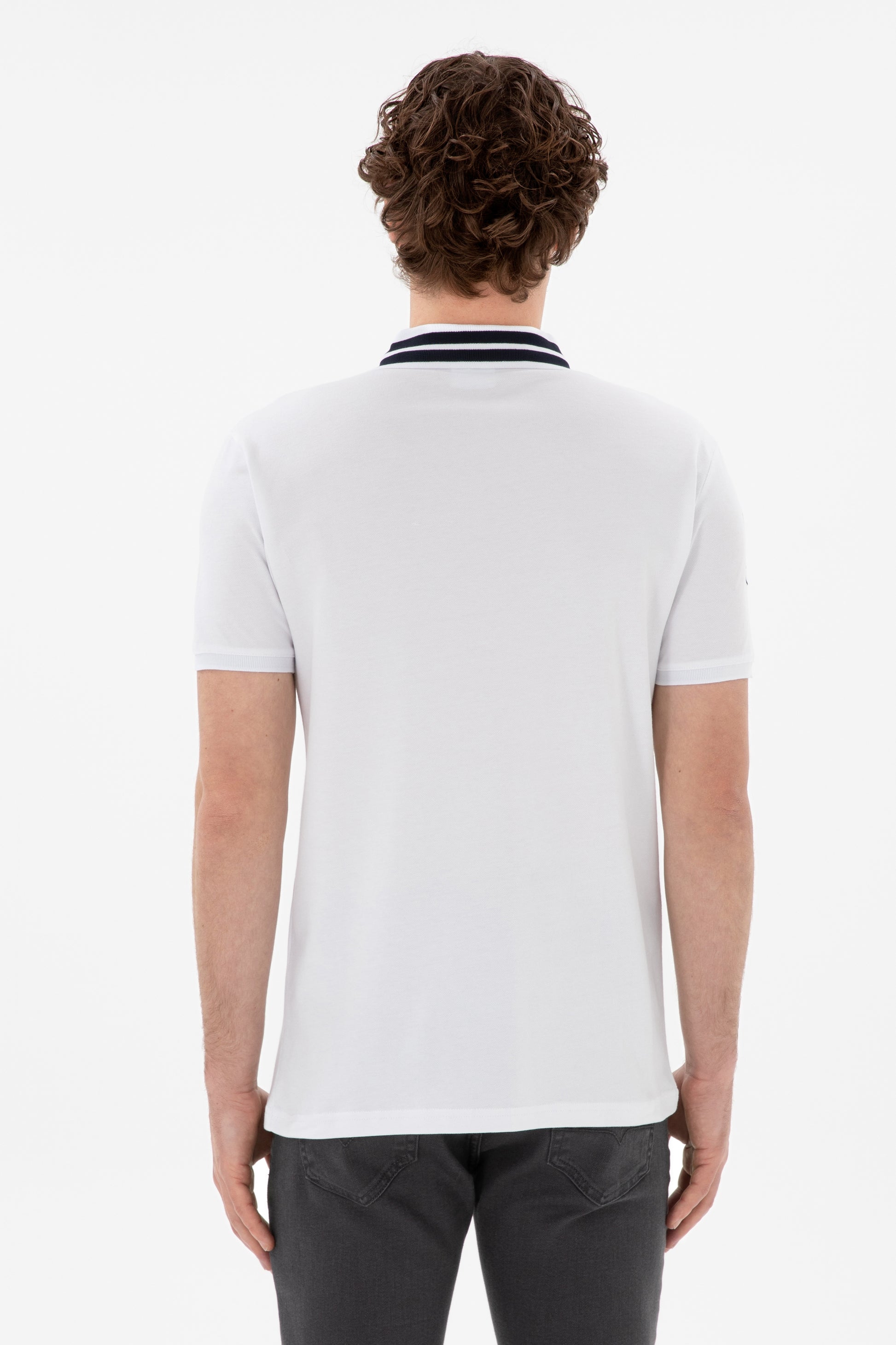 Men's Slim Fit Polo Neck White Basic T-Shirt