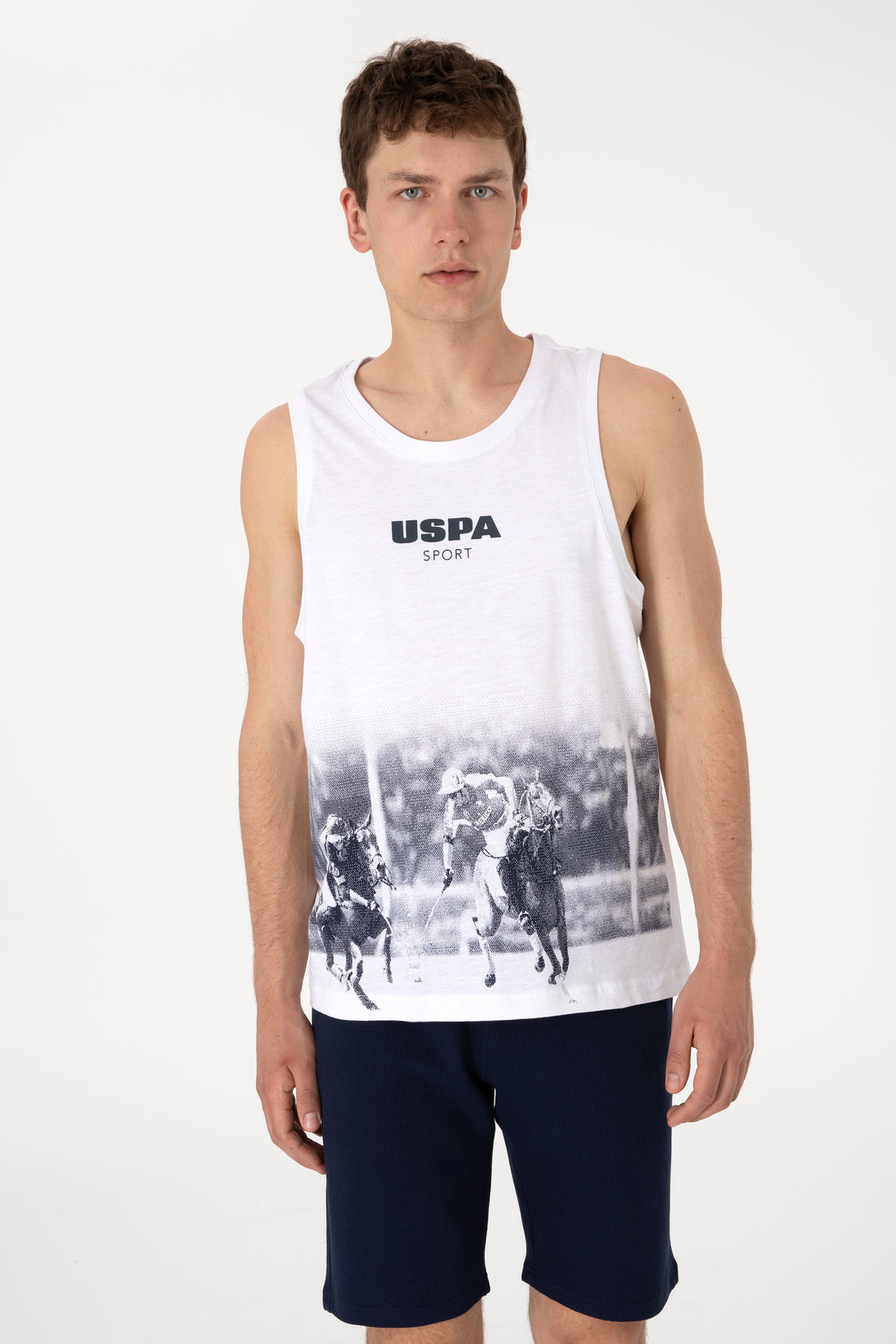 Men's Regular Fit Crew Neck White Sleeveless T-shirt