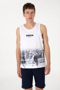 Men's Regular Fit Crew Neck White Sleeveless T-shirt