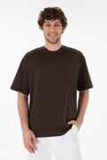 Men's Comfort Fit Crew Neck Brown Mercerized Basic T-Shirt