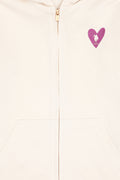 Girls' Cream Zippered Basic Sweatshirt